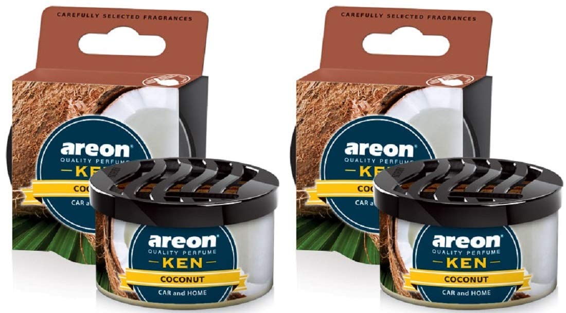 AREON Ken Lufterfrischer Dose Kokosnuss Auto Duft Autoduft Duftdose Wohnung Erfrischer 3D Set (Coconut Pack x 2) von AREON