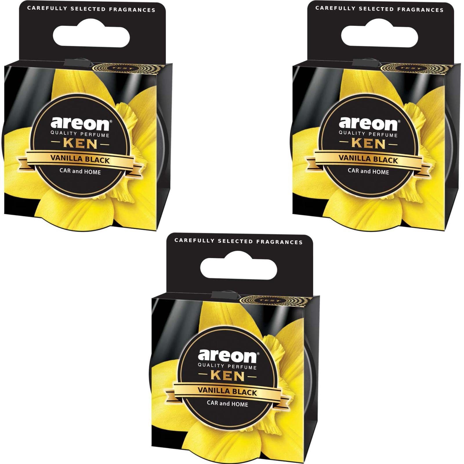 AREON Ken Lufterfrischer Vanille Schwarz Auto Duft Autoduft Wohnung Dose Duftdose Erfrischer 3D Set (Vanilla Black Pack x 3) von AREON