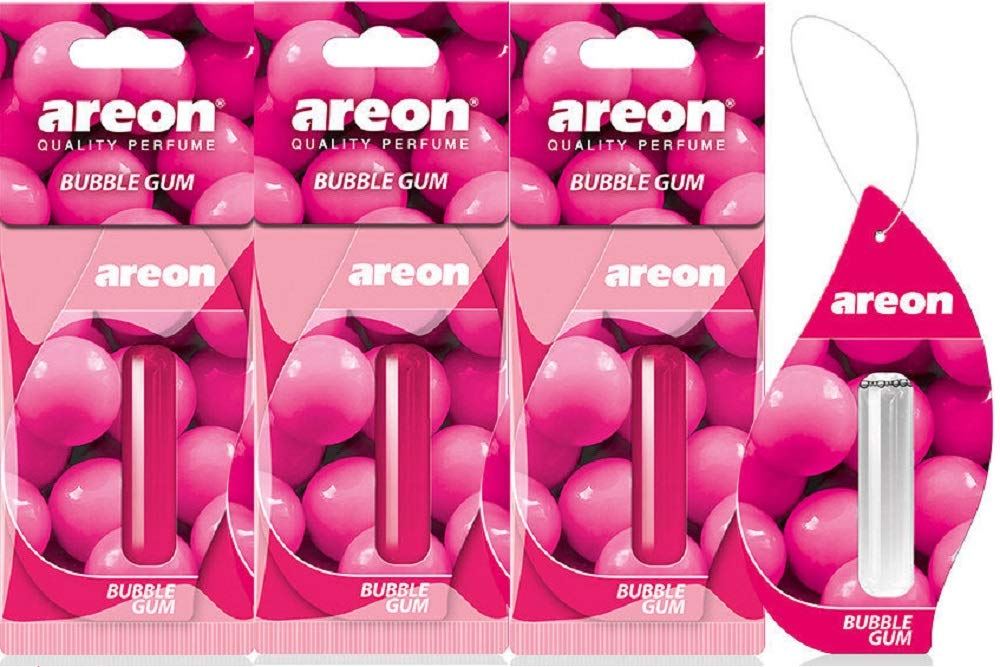 AREON Liquid Auto Lufterfrischer Bubble Gum Duft Autoduft Kaugummi Rosa Duftflakon Parfüm Flakon Aufhängen Hängend Anhänger Spiegel Set 5ml 3D (Bubblegum Pack x 3) von AREON