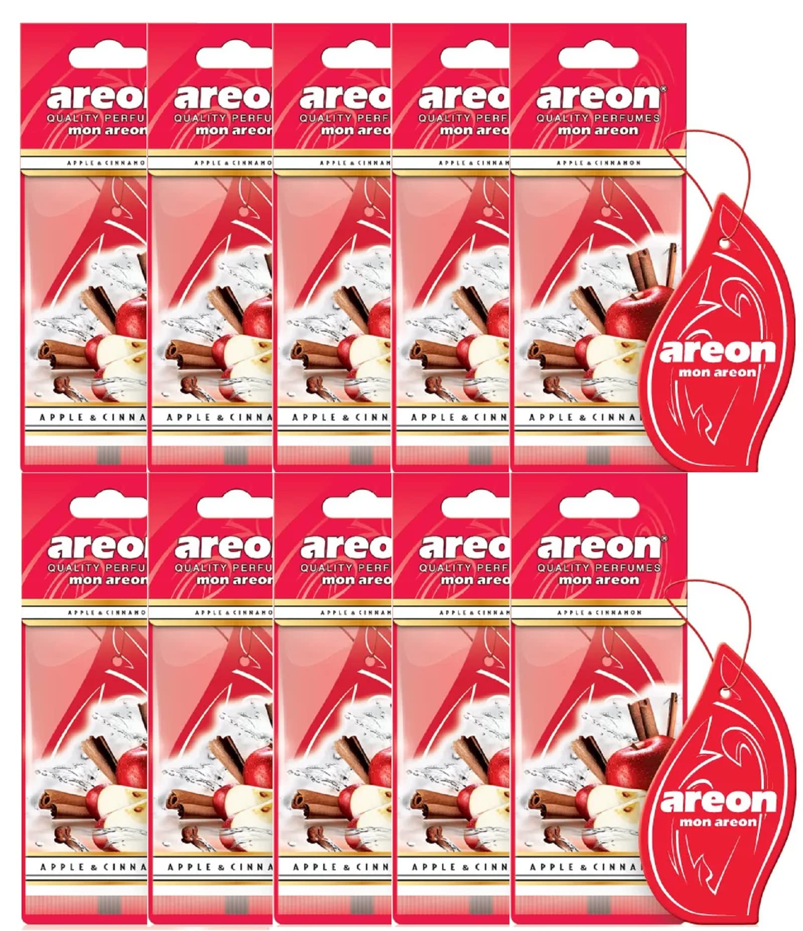 AREON Mon Auto Duft Apfel Zimt Autoduft Lufterfrischer Rot Hängend Aufhängen Anhänger Spiegel Pappe 2D Wohnung (Apple and Cinnamon Set Pack x 10) von AREON