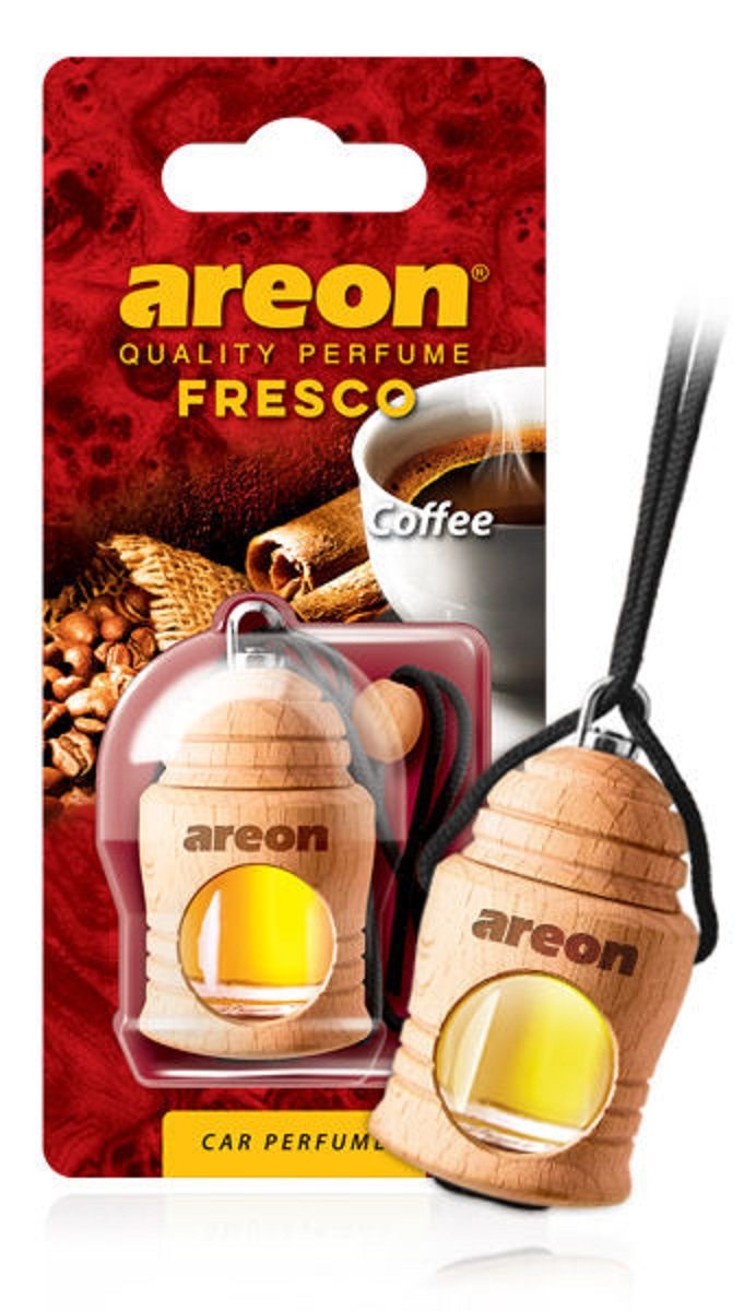 Areon Fresco Auto Duft Kaffee Schwarz Cafe Glas Duftflakon Flakon Holz Hängend Anhänger Spiegel 4ml (Pack x 1) von AREON