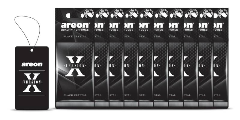 Lufterfrischer Areon X Version – Black Crystal – hängender Lufterfrischer für Auto, hochwertiges Aroma (10 Stücke in Verpackung) von AREON