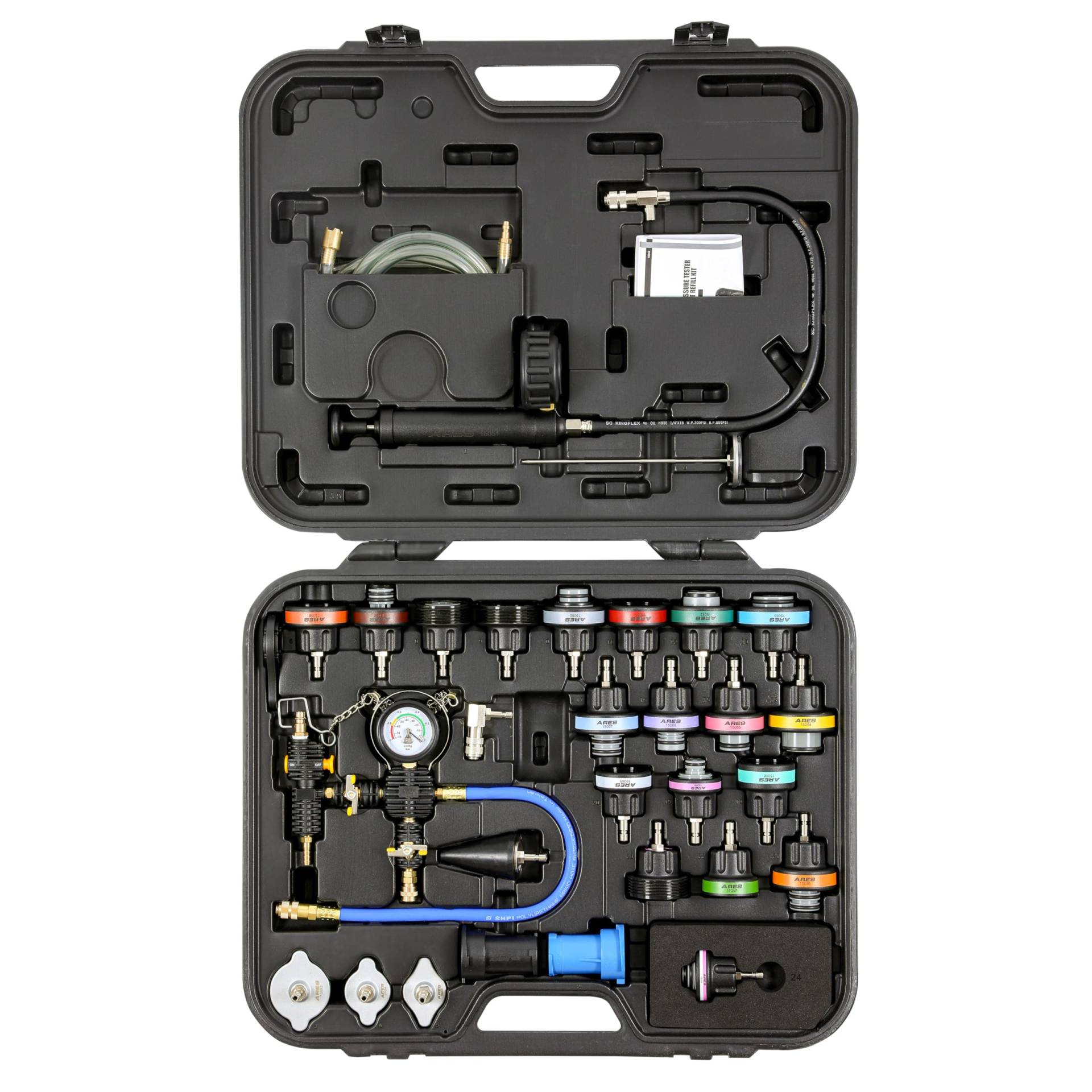 ARES 15044-32-teiliges Kühlsystem-Leckage-Tester und Vakuum-Nachfüll-Set, einfach auf Lecks im Kühlsystem testen, Kühlmittel schnell wechseln von ARES