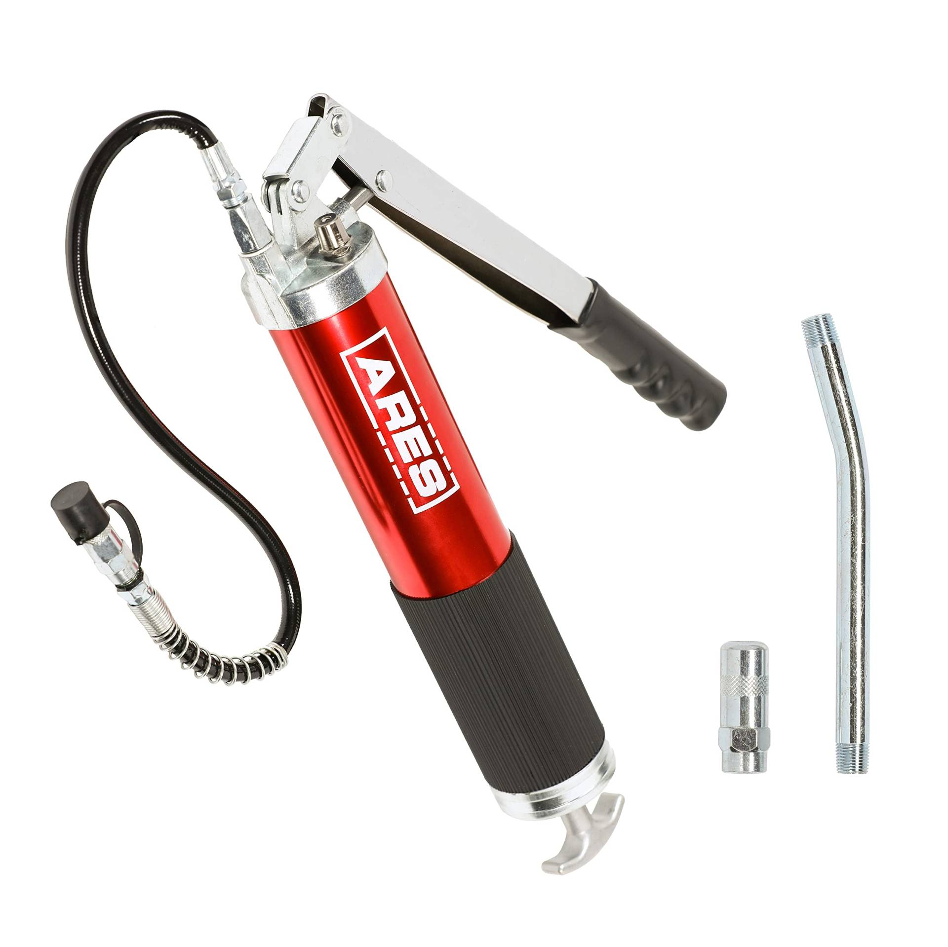 ARES 53013 – Professionelle Fettpresse mit Hebelwirkung, 400 cc Bulk und 396.9 g Kartuschenladung, 4500 PSI Arbeitsdruck, 45,7 cm Flexschlauch und 15,2 cm Offset-Verlängerung von ARES