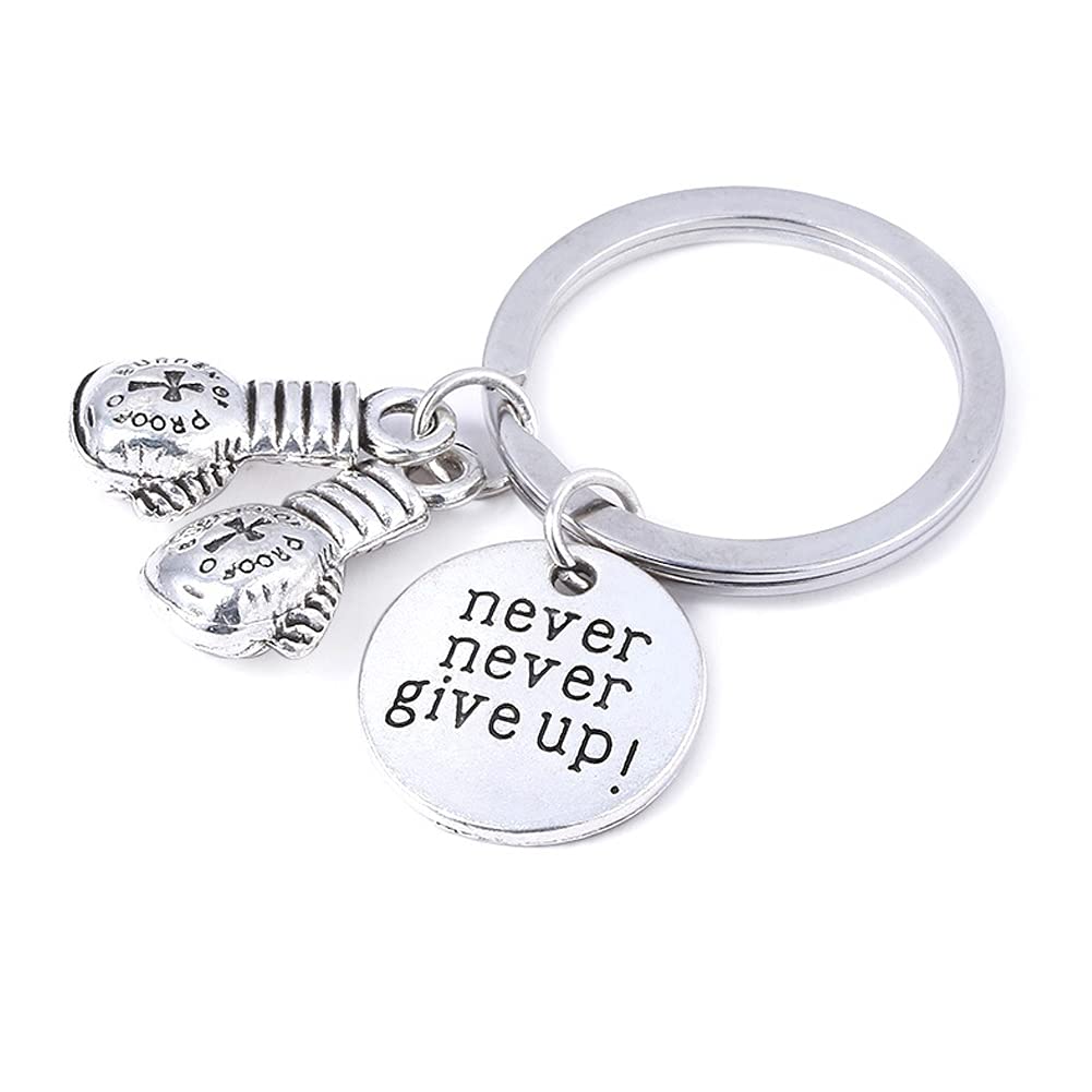 ARFUKA Schlüsselanhänger Edelstahl Auto Schlüsselanhänger mit Gravur never never give up Boxhandschuhe Anhänger Metall Keychain Schlüsselbund Geburtstag Weihnachtsgeschenke für Männer und Frauen von ARFUKA