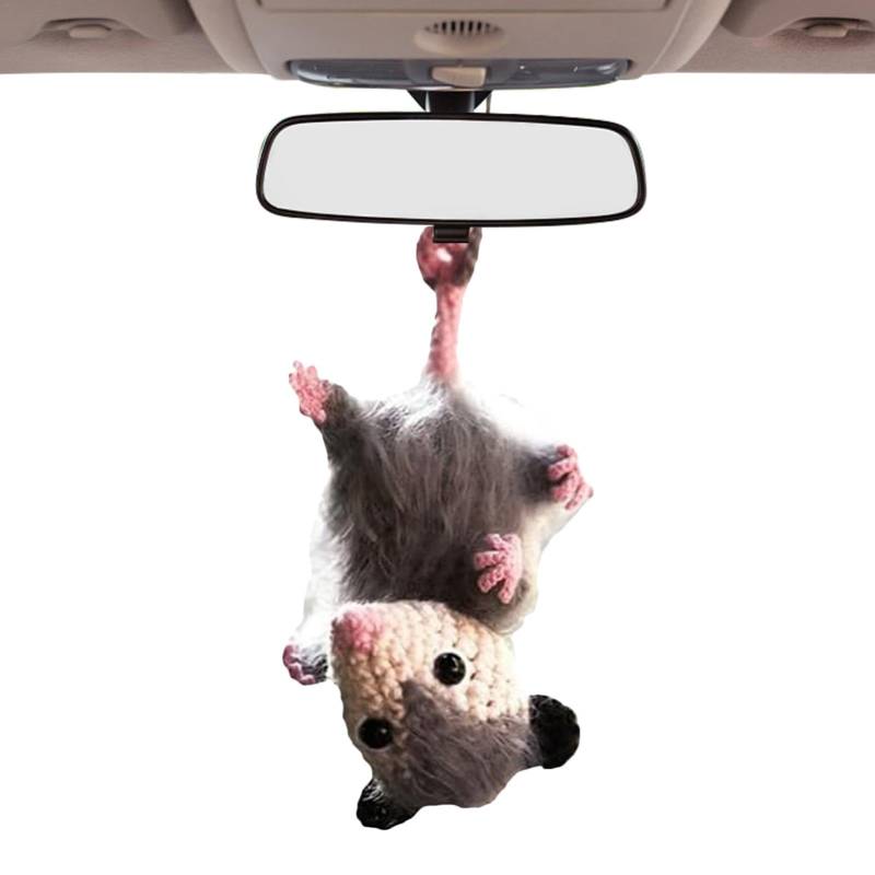 Niedlicher Rückspiegel-Dekor – Auto-Innenanhänger-Dekoration, niedlicher Auto-Charm, entzückende Opossum-Auto-Dekoration, Autozubehör, einzigartiges Rückspiegel-Zubehör, handgefertigt, gestrickt für von ARIOU