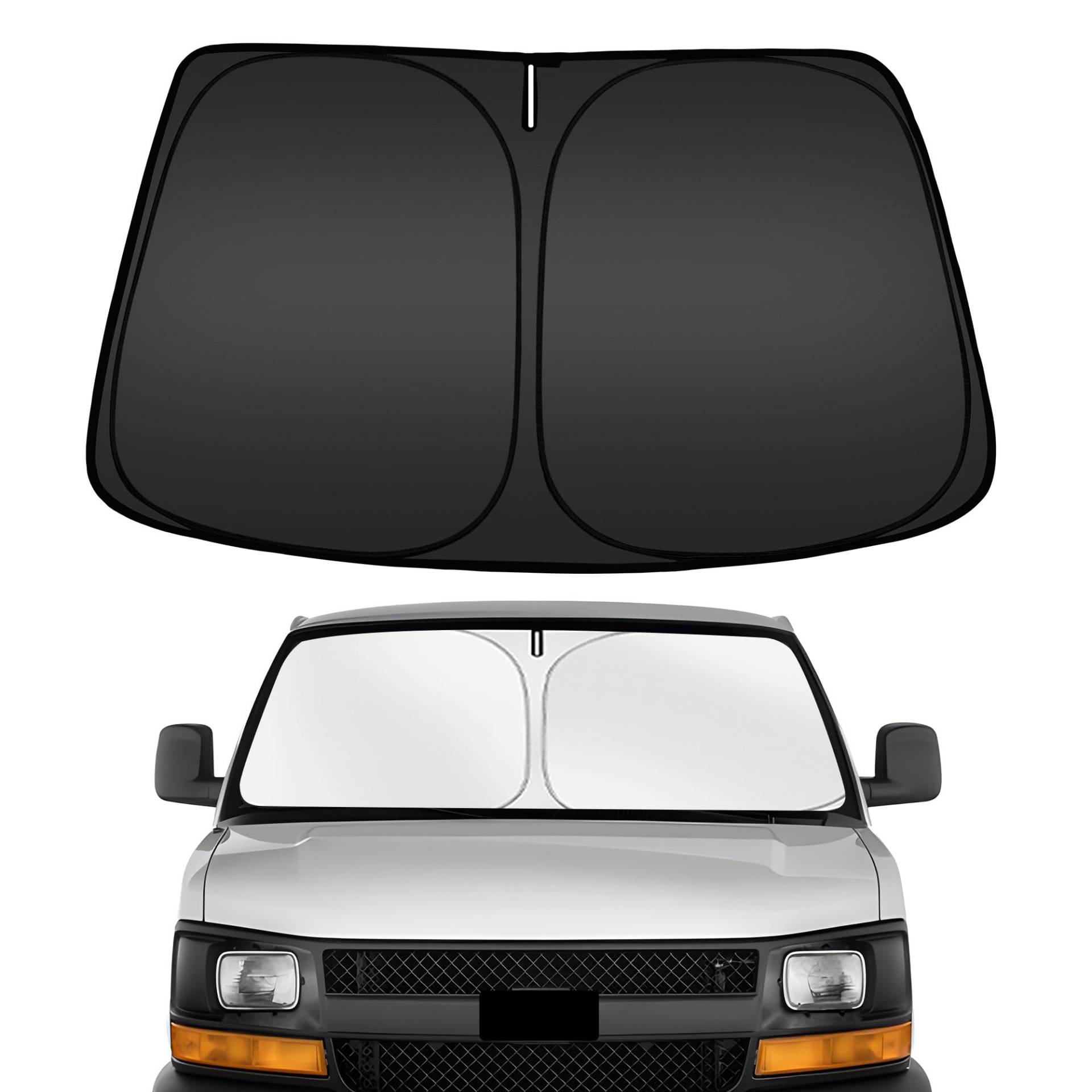 ARISMOTOR Windschutzscheiben-Sonnenschutz für Che-vr-olet Express 1996–2025, passgenau, faltbarer Frontscheiben-Sonnenschutz, Sonnenblende, blockiert UV-Strahlen, hält Ihr Auto kühler von ARISMOTOR
