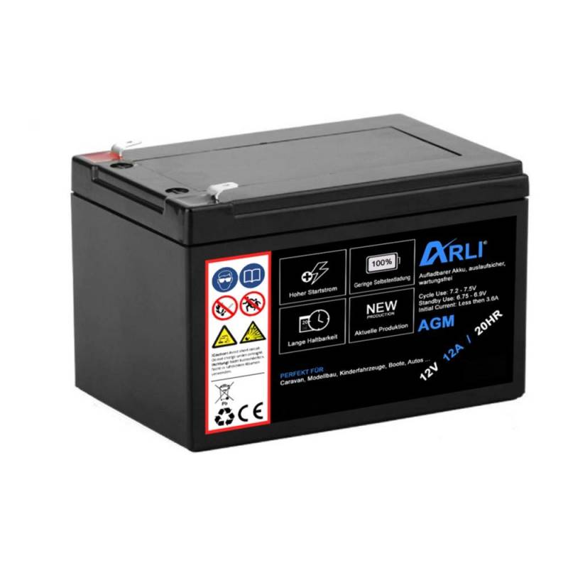 Akku für AGM Blei 12V 12Ah 20HR 12000mAh Batterie Glasfaservlies Bleiakku Bleigel Vlies wartungsfrei Technik Universal von ARLI