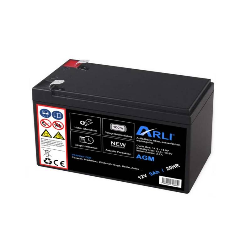 Akku für AGM Blei 12V 9Ah 20HR Batterie 9000mAh Glasfaservlies Bleiakku Bleigel Vlies wartungsfrei Technik Universal von ARLI