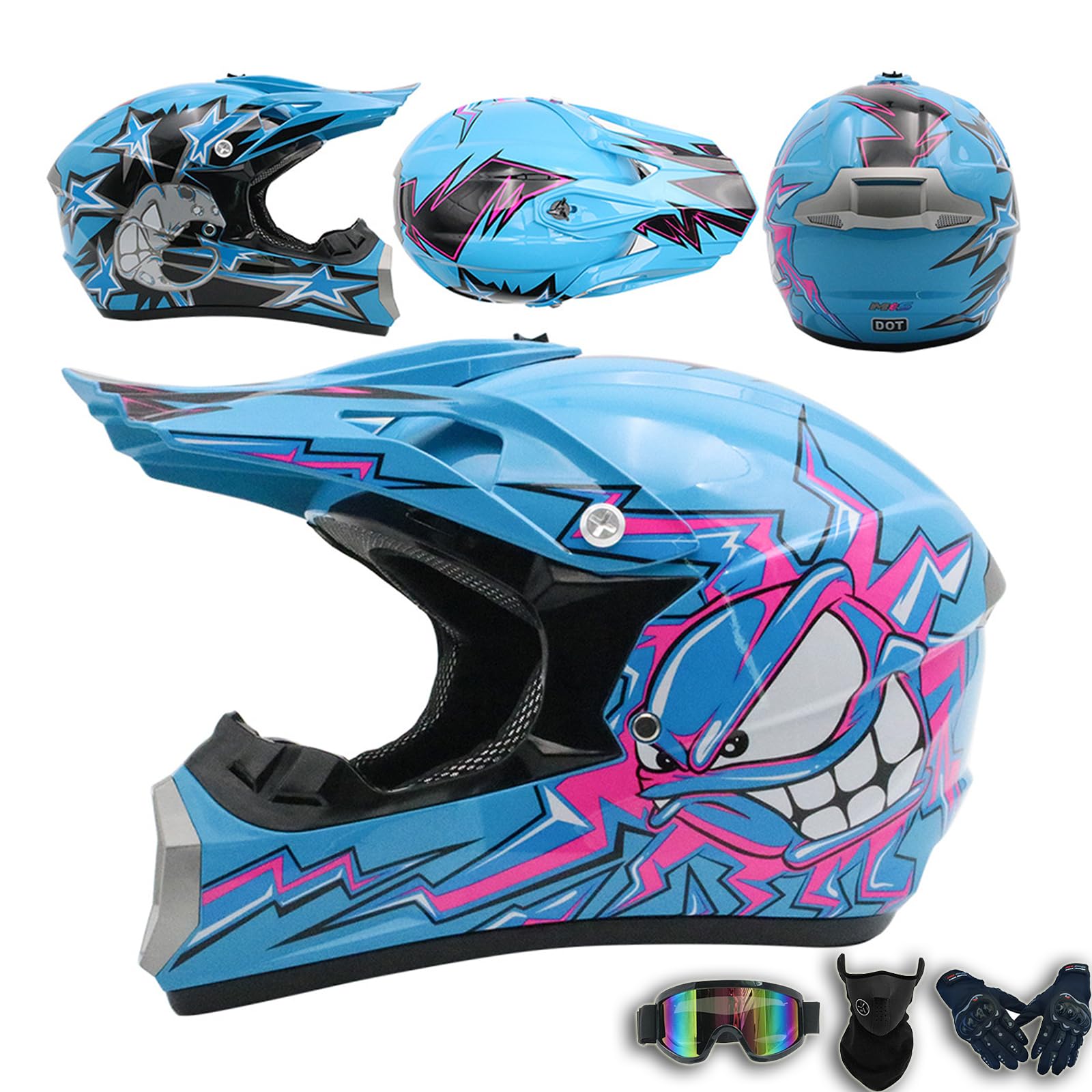 DOT Offroad-Motocross-Helm für Erwachsene, Männer und Frauen, Motorrad-Cross-Downhill-Soporte-Dirtbike-Helme für klassisches Motorrad-Enduro-Straßenrennen,Blue-L(56~57cm) von ARMAAN