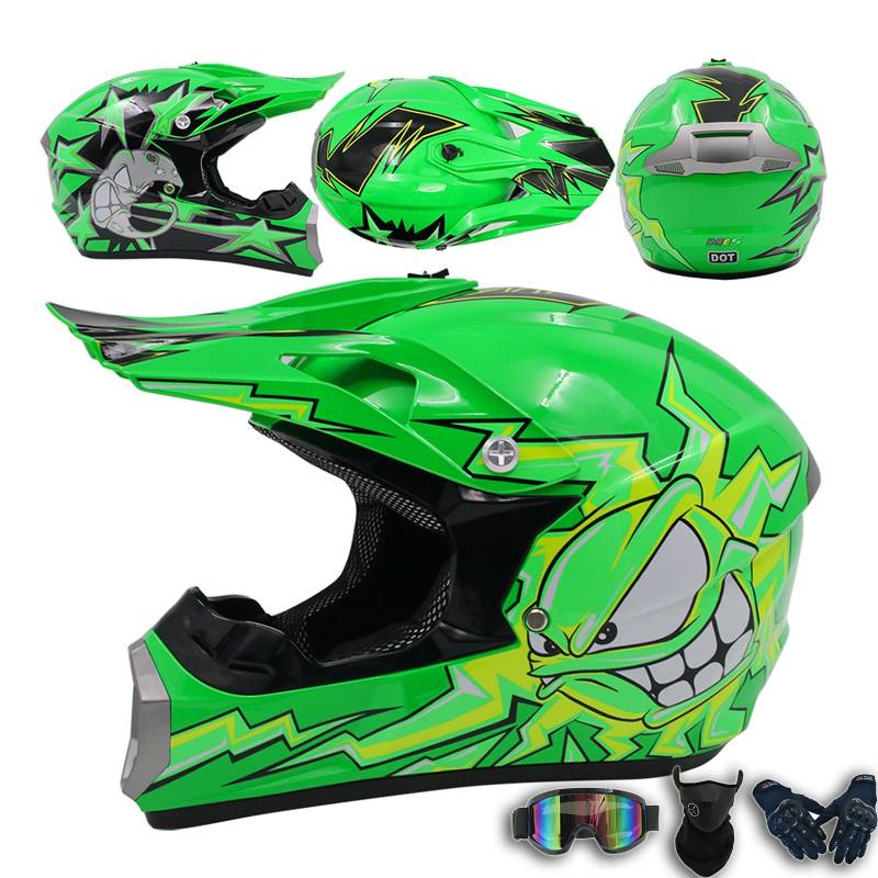 DOT Offroad-Motocross-Helm für Erwachsene, Männer und Frauen, Motorrad-Cross-Downhill-Soporte-Dirtbike-Helme für klassisches Motorrad-Enduro-Straßenrennen,Green-L(56~57cm) von ARMAAN