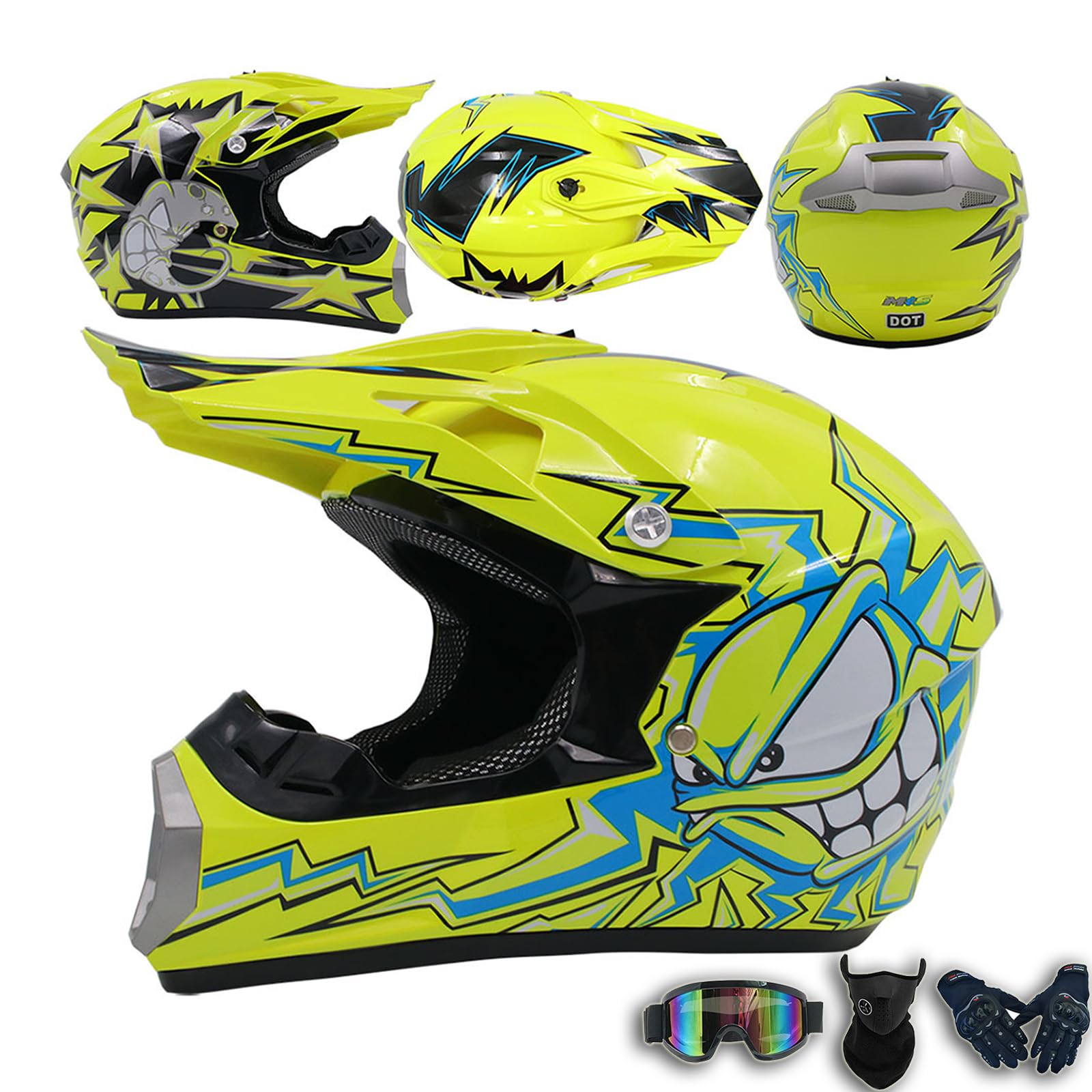 DOT Offroad-Motocross-Helm für Erwachsene, Männer und Frauen, Motorrad-Cross-Downhill-Soporte-Dirtbike-Helme für klassisches Motorrad-Enduro-Straßenrennen,Yellow-L(56~57cm) von ARMAAN