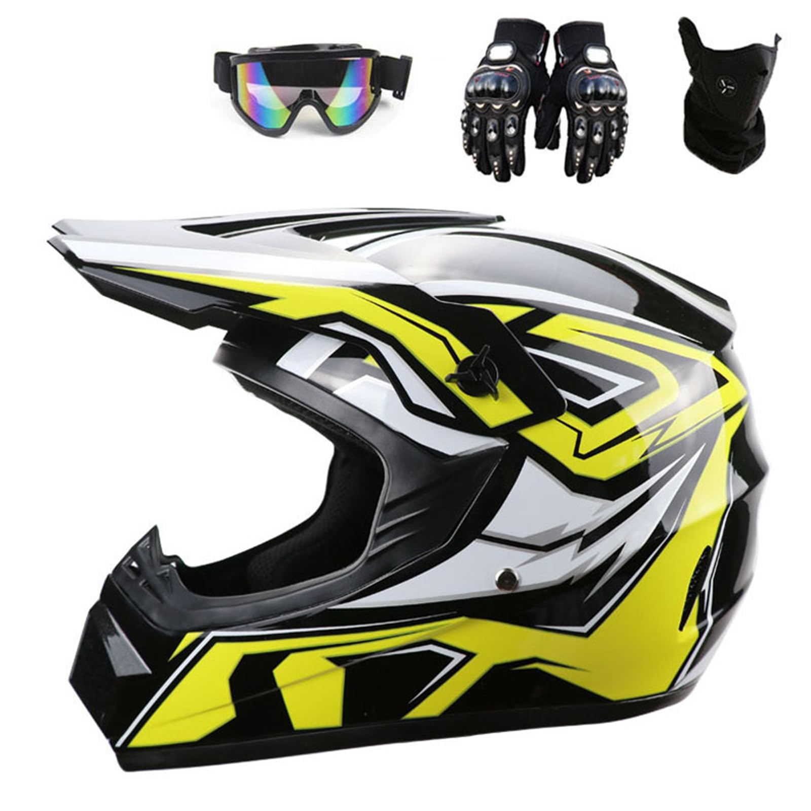 Dirtbike-Helme mit Schlangenmuster für Erwachsene, Jugendliche, DOT/ECE-geprüfter Crash-Offroad-Helm, Integralhelm für Motocross-Motorräder, ATV, MTB, Quad, Cruiser, Chopper,Yellow-XL(59~60cm) von ARMAAN