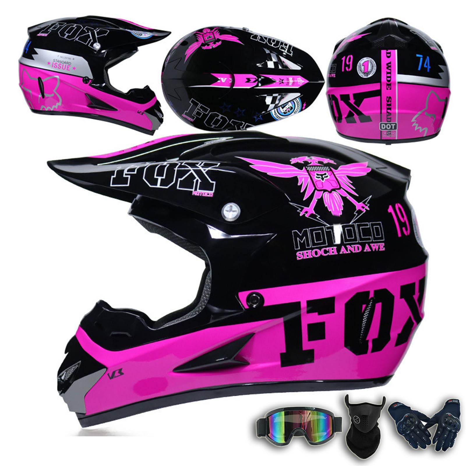 Herren Damen Motocrosshelm Jugend ATV Dirtbike Motorradhelm Erwachsene Integralhelm Offroad Motorrad Sturzhelm BMX 4-Wheeler Mountainbike Mit Handschuhen Schutzbrille Maske,Color A-L(57~58cm) von ARMAAN