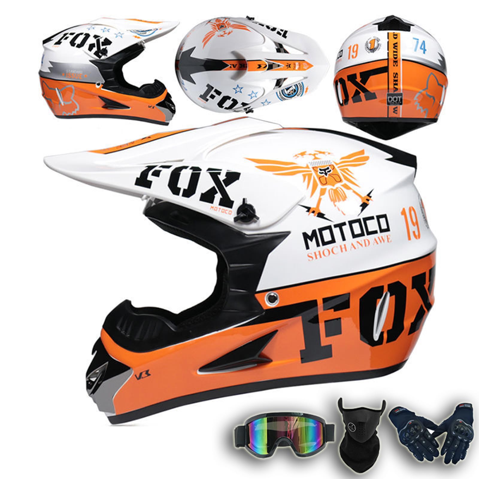 Herren Damen Motocrosshelm Jugend ATV Dirtbike Motorradhelm Erwachsene Integralhelm Offroad Motorrad Sturzhelm BMX 4-Wheeler Mountainbike Mit Handschuhen Schutzbrille Maske,Color C-L(57~58cm) von ARMAAN