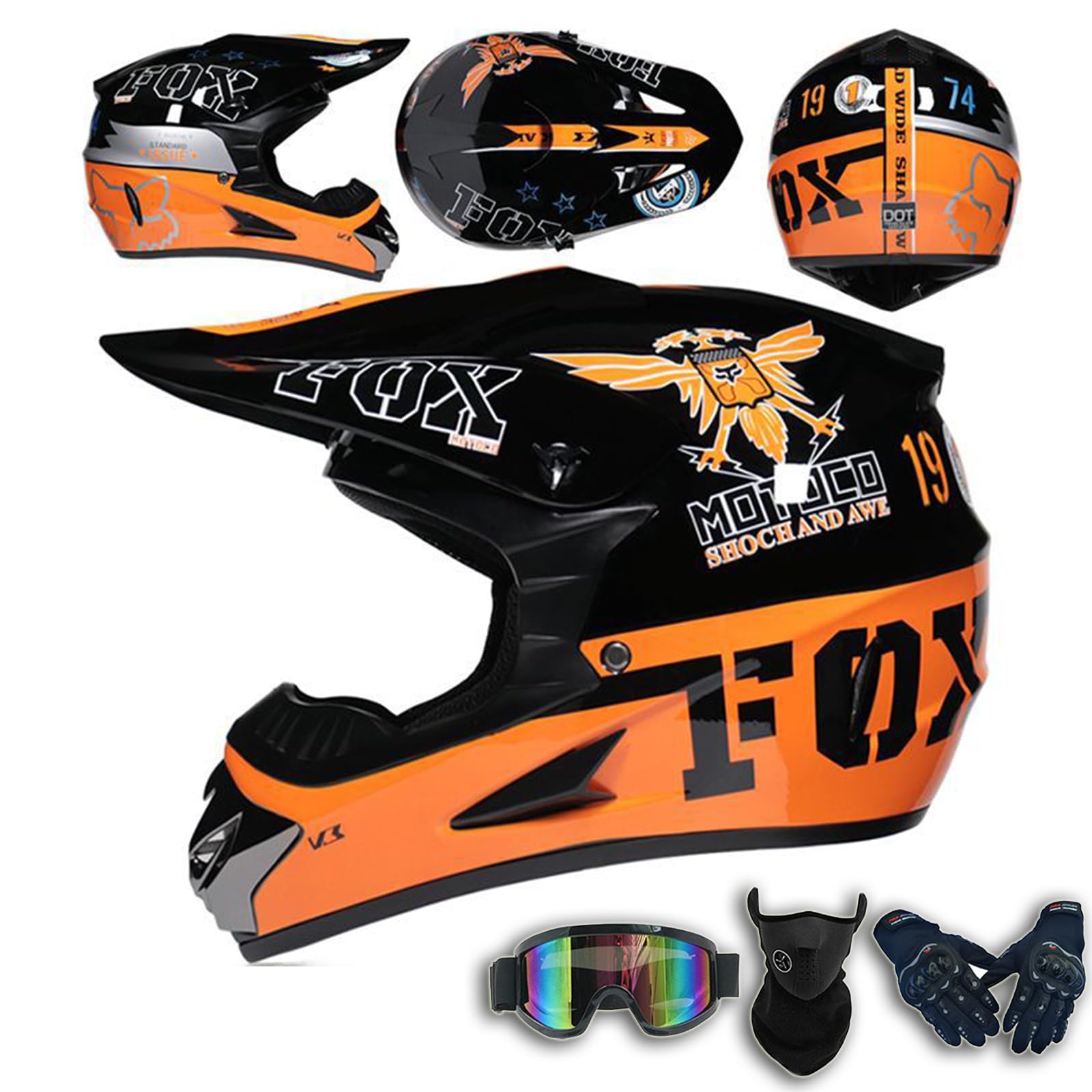 Herren Damen Motocrosshelm Jugend ATV Dirtbike Motorradhelm Erwachsene Integralhelm Offroad Motorrad Sturzhelm BMX 4-Wheeler Mountainbike Mit Handschuhen Schutzbrille Maske,Color D-L(57~58cm) von ARMAAN