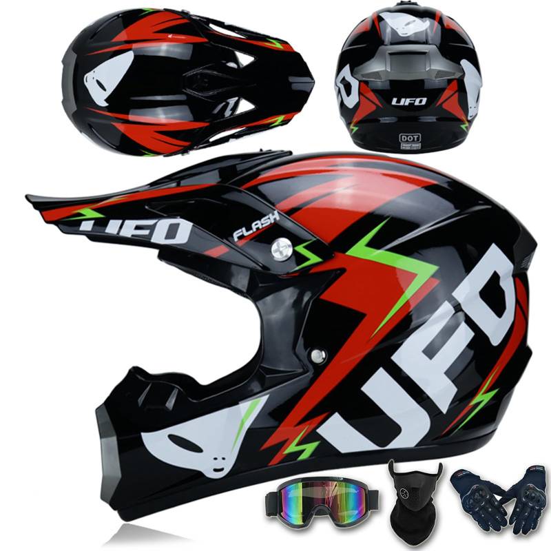 Motocross-Helm für Kinder und Jugendliche mit Schutzbrille Handschuhen Gesichtsschutz DOT/ECE-geprüft bequemer atmungsaktiver Dirtbike-Integralhelm für ATV-Rennen Touren,Color B-L(56~57cm) von ARMAAN