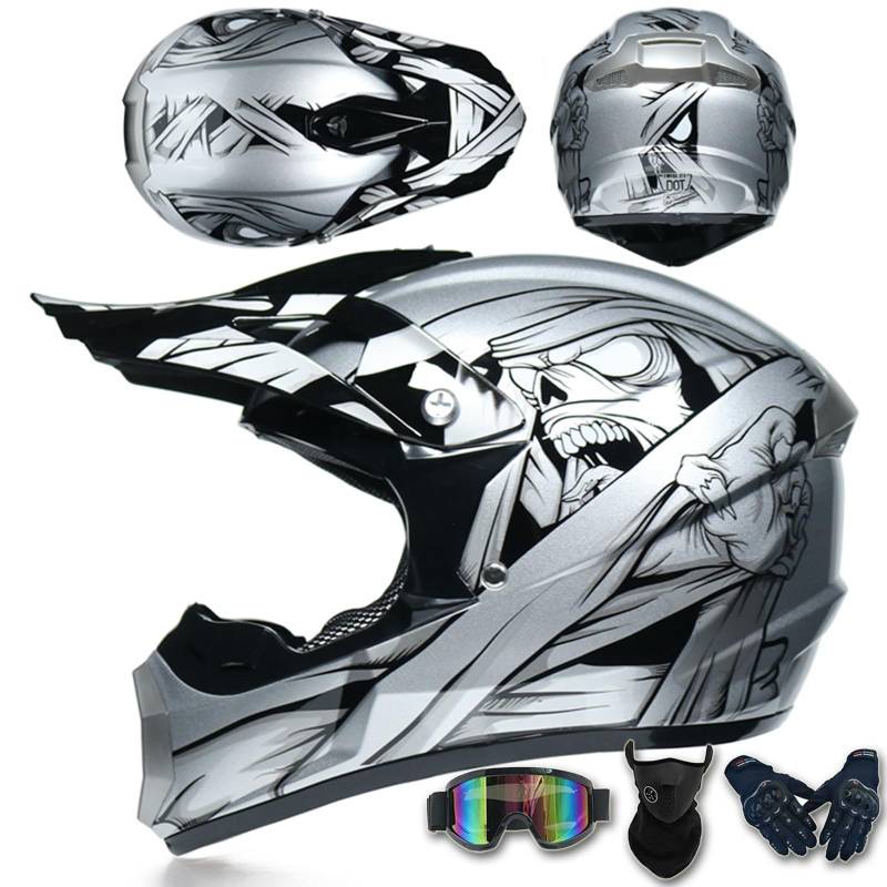 Motocross-Helm für Kinder und Jugendliche mit Schutzbrille Handschuhen Gesichtsschutz DOT/ECE-geprüft bequemer atmungsaktiver Dirtbike-Integralhelm für ATV-Rennen Touren,Color C-S(52~53cm) von ARMAAN