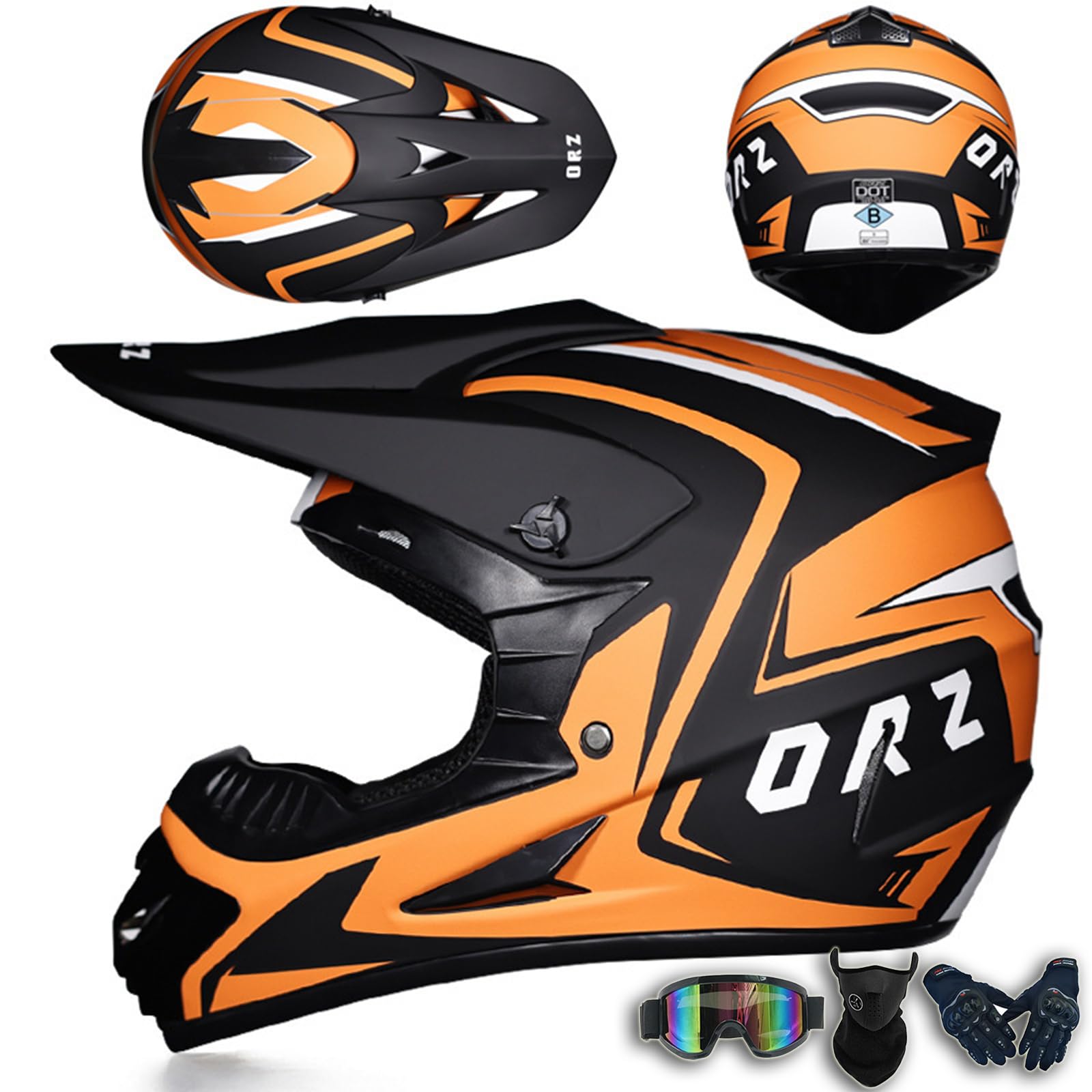 Motocrosshelm für Jugendliche, Integralhelm für Kinder, DOT-geprüfter Sturzhelm, Erwachsener MX Quad ATV Sport Enduro Sturzhelm für Dirtbikes mit Schutzbrille Maske Handschuhen,Color A-XL(60~61cm) von ARMAAN