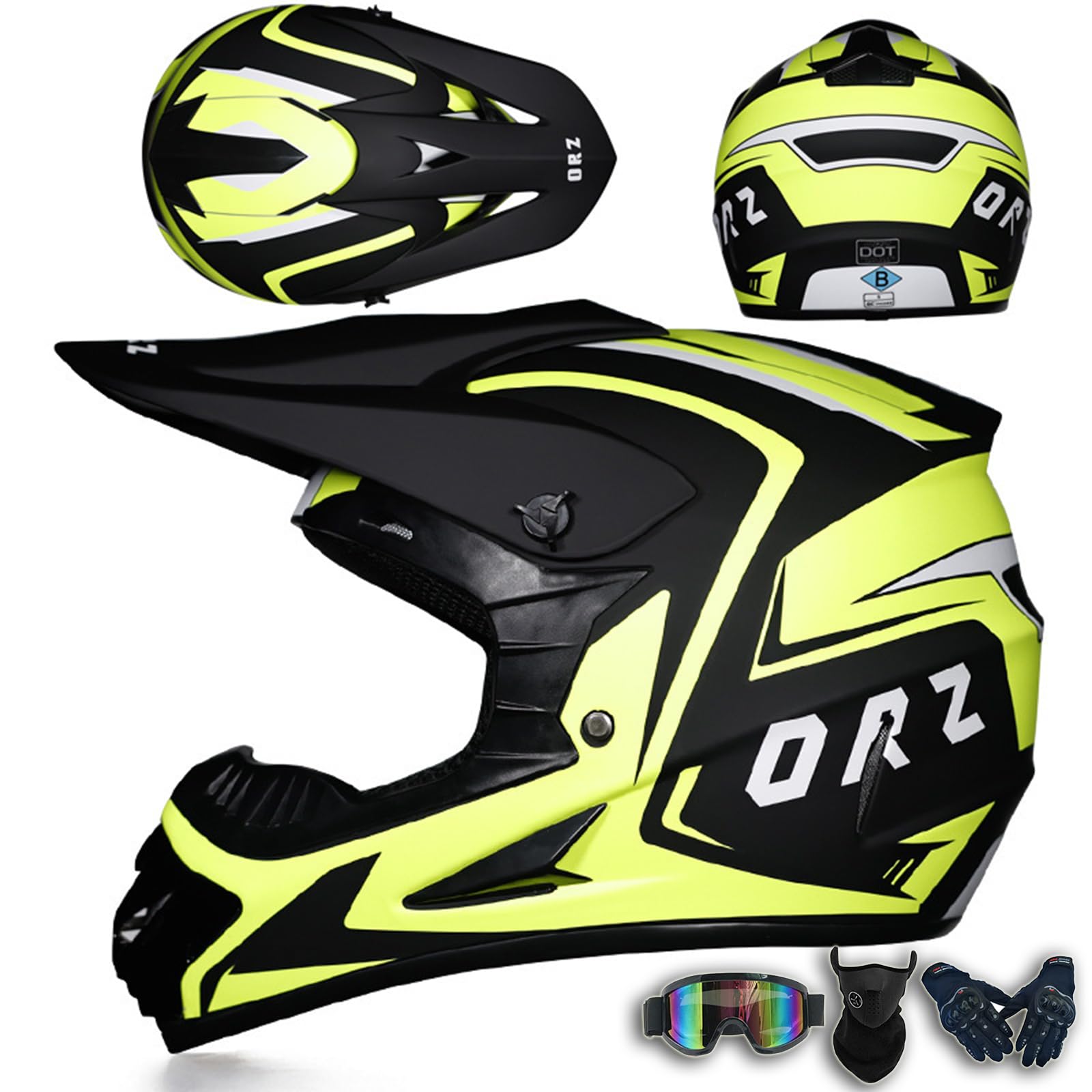 Motocrosshelm für Jugendliche, Integralhelm für Kinder, DOT-geprüfter Sturzhelm, Erwachsener MX Quad ATV Sport Enduro Sturzhelm für Dirtbikes mit Schutzbrille Maske Handschuhen,Color C-XL(60~61cm) von ARMAAN