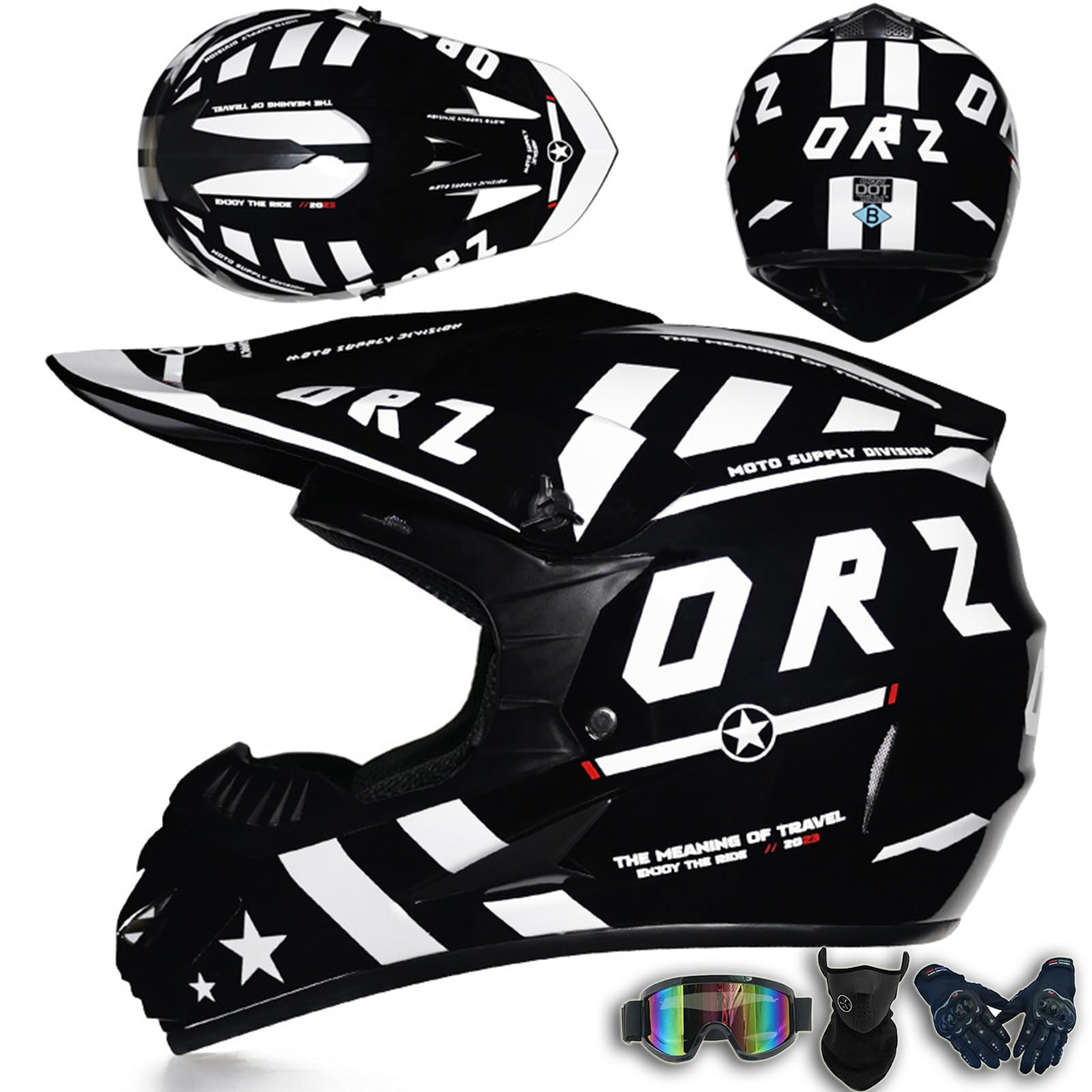 Motocrosshelm für Jugendliche, Integralhelm für Kinder, DOT-geprüfter Sturzhelm, Erwachsener MX Quad ATV Sport Enduro Sturzhelm für Dirtbikes mit Schutzbrille Maske Handschuhen,Color D-XL(60~61cm) von ARMAAN