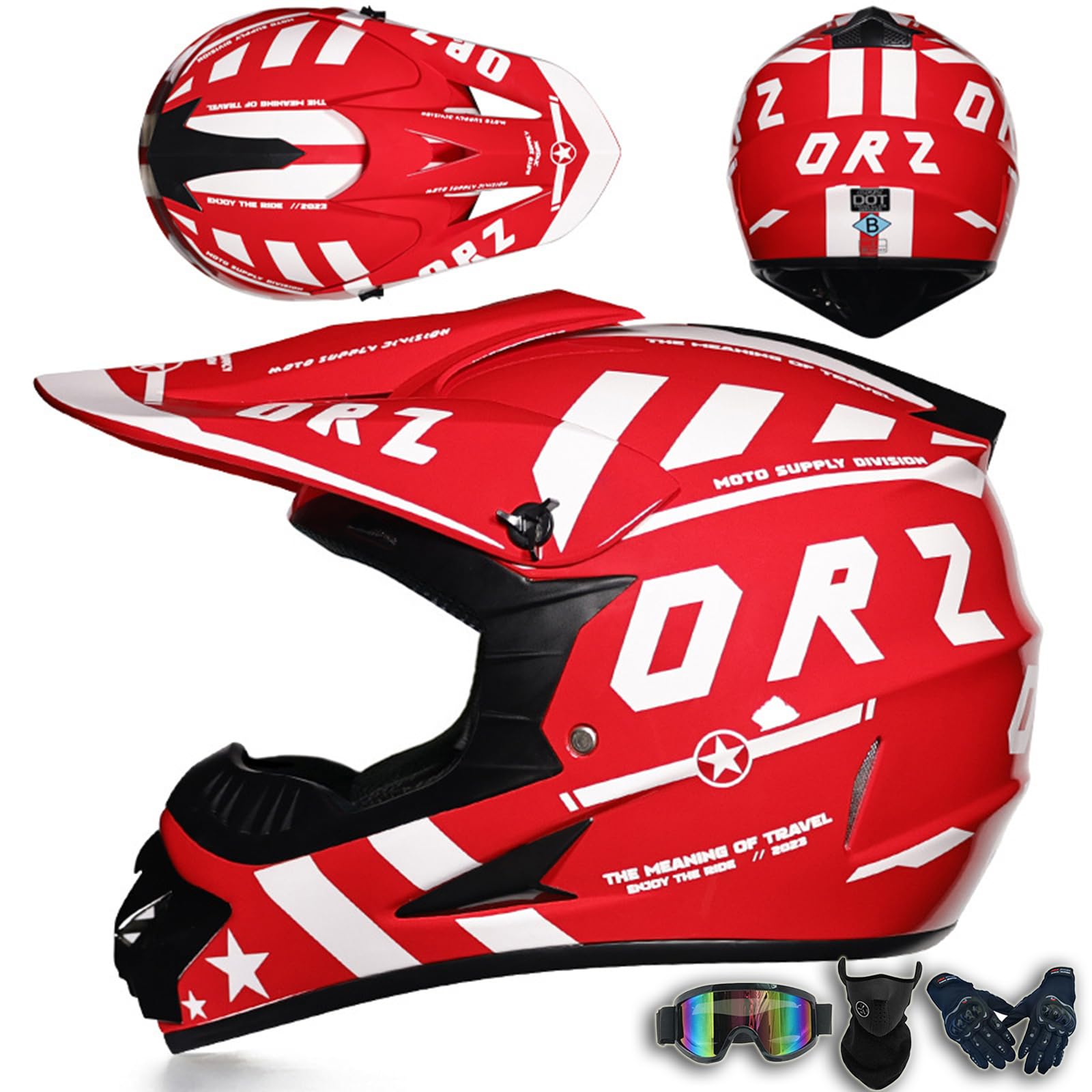 Motocrosshelm für Jugendliche, Integralhelm für Kinder, DOT-geprüfter Sturzhelm, Erwachsener MX Quad ATV Sport Enduro Sturzhelm für Dirtbikes mit Schutzbrille Maske Handschuhen,Color E-XL(60~61cm) von ARMAAN