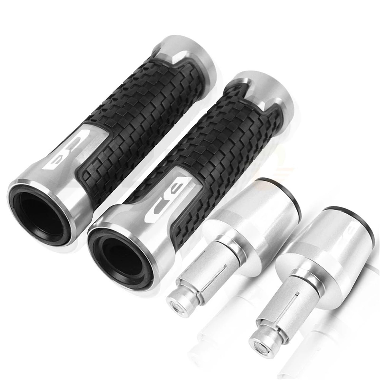 HSL Motorrad Lenker Handgriffe Griff Bar End Kappe Stecker FÜR Honda CB125R CB150R CB190R CB250R CB300R CB400 CB500F CB500X CB500R(Silver Silver Black) von ARMERI