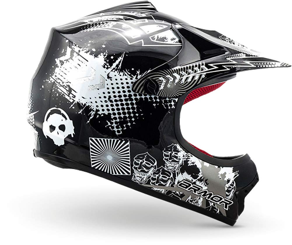 ARMOR HELMETS® AKC-49 „Black“ · Kinder Cross-Helm · Motorrad-Helm MX Cross-Helm MTB BMX Cross-Bike Downhill Off-Road Enduro-Helm Moto-Cross Sport · DOT Schnellverschluss Tasche M (55-56cm) von ARMOR HELMETS