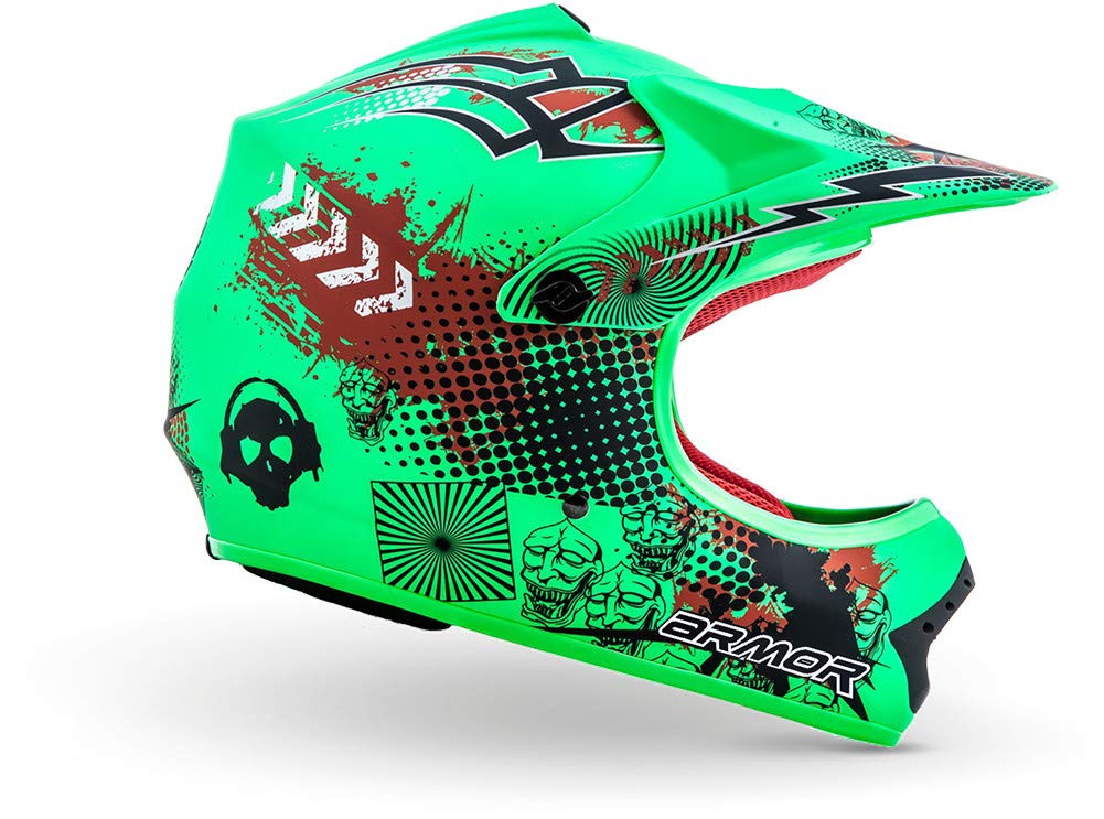 ARMOR HELMETS® AKC-49 „Limited Green“ · Kinder Cross-Helm · Motorrad-Helm MX Cross-Helm MTB BMX Cross-Bike Downhill Off-Road Enduro-Helm Moto-Cross · DOT Schnellverschluss Tasche L (57-58cm) von ARMOR HELMETS