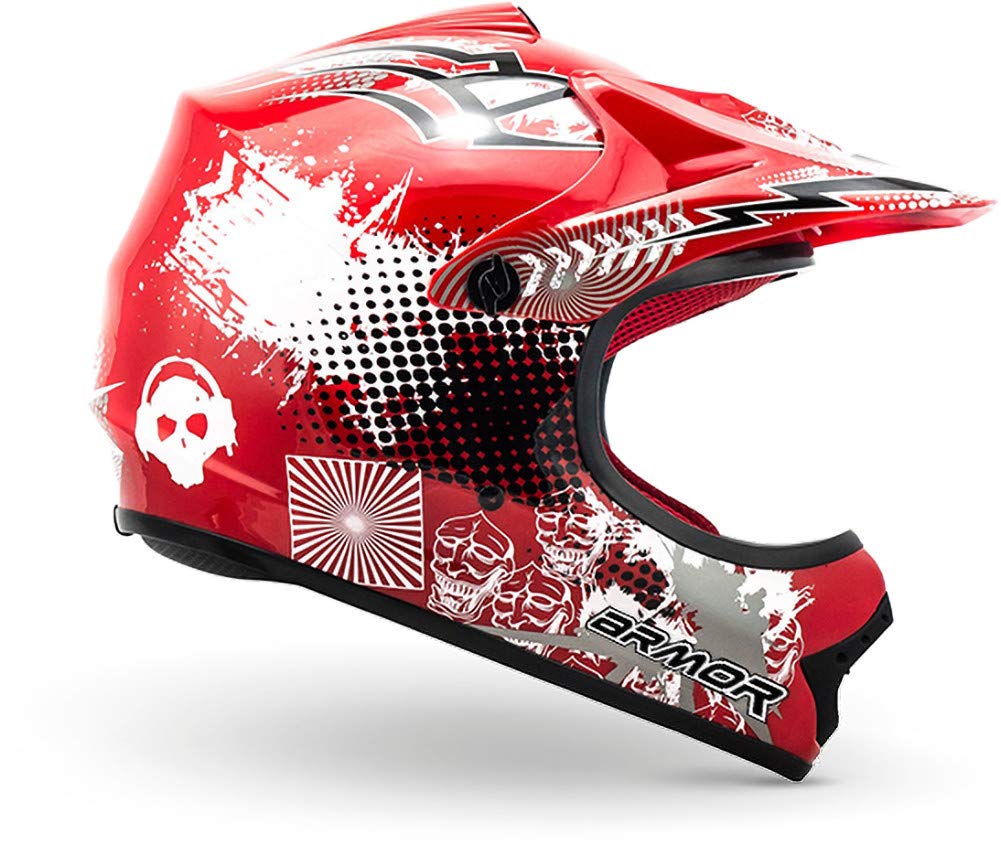 ARMOR HELMETS® AKC-49 „Red“ · Kinder Cross-Helm · Motorrad-Helm MX Cross-Helm MTB BMX Cross-Bike Downhill Off-Road Enduro-Helm Moto-Cross Sport · DOT Schnellverschluss Tasche L (57-58cm) von ARMOR HELMETS