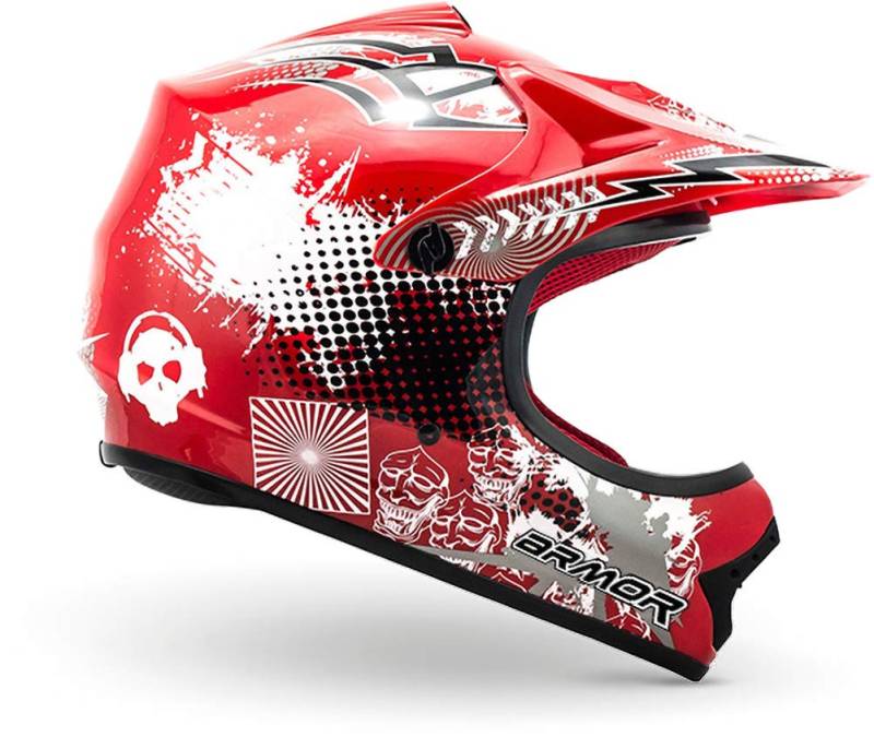 ARMOR HELMETS® AKC-49 „Red“ · Kinder Cross-Helm · Motorrad-Helm MX Cross-Helm MTB BMX Cross-Bike Downhill Off-Road Enduro-Helm Moto-Cross Sport · DOT Schnellverschluss Tasche M (55-56cm) von ARMOR HELMETS