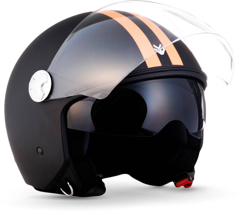 ARMOR HELMETS® AV-63 „Fun Matt Black“ · Jet-Helm · Motorrad-Helm Roller-Helm Scooter-Helm Moped Mofa-Helm Chopper Retro Vespa · ECE 22.05 Sonnenvisier Schnellverschluss Tasche L (59-60cm) von ARMOR HELMETS