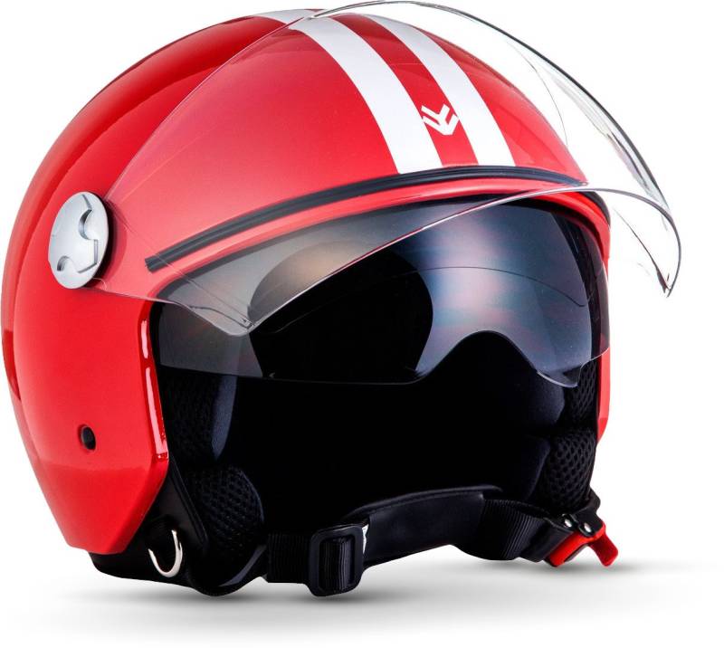 ARMOR HELMETS® AV-63 „Fun Red“ · Jet-Helm · Motorrad-Helm Roller-Helm Scooter-Helm Moped Mofa-Helm Chopper Retro Vespa Vintage · ECE 22.05 Sonnenvisier Schnellverschluss Tasche L (59-60cm) von ARMOR HELMETS