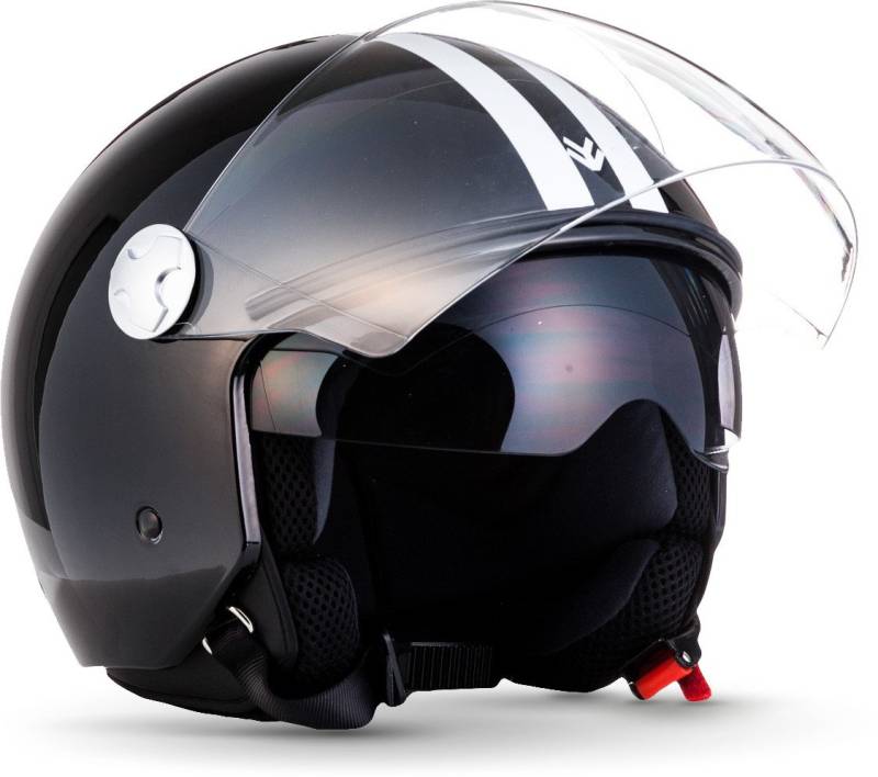 ARMOR HELMETS® AV-63 „Fun Shiny Black“ · Jet-Helm · Motorrad-Helm Roller-Helm Scooter-Helm Moped Mofa-Helm Chopper Retro Vespa · ECE 22.05 Sonnenvisier Schnellverschluss Tasche L (59-60cm) von ARMOR HELMETS