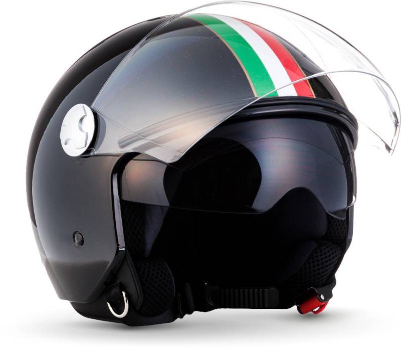 ARMOR HELMETS® AV-63 „Italy Black“ · Jet-Helm · Motorrad-Helm Roller-Helm Scooter-Helm Moped Mofa-Helm Chopper Retro Vespa · ECE 22.05 Sonnenvisier Schnellverschluss Tasche XS (53-54cm) von ARMOR HELMETS