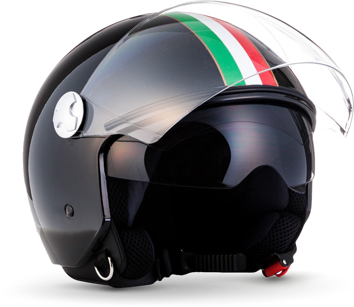 ARMOR HELMETS® AV-63 „Italy Black“ · Jet-Helm · Motorrad-Helm Roller-Helm Scooter-Helm Moped Mofa-Helm Chopper Retro Vespa Pilot · ECE 22.05 Sonnenvisier Schnellverschluss Tasche S (55-56cm) von ARMOR HELMETS