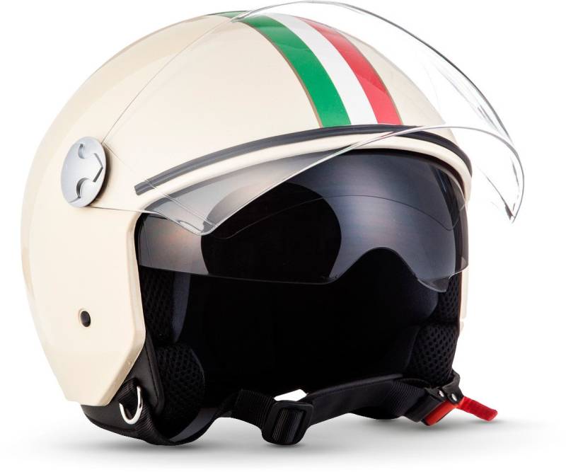 ARMOR HELMETS® AV-63 „Italy Creme“ · Jet-Helm · Motorrad-Helm Roller-Helm Scooter-Helm Moped Mofa-Helm Chopper Retro Vespa · ECE 22.05 Sonnenvisier Schnellverschluss Tasche XS (53-54cm) von ARMOR HELMETS