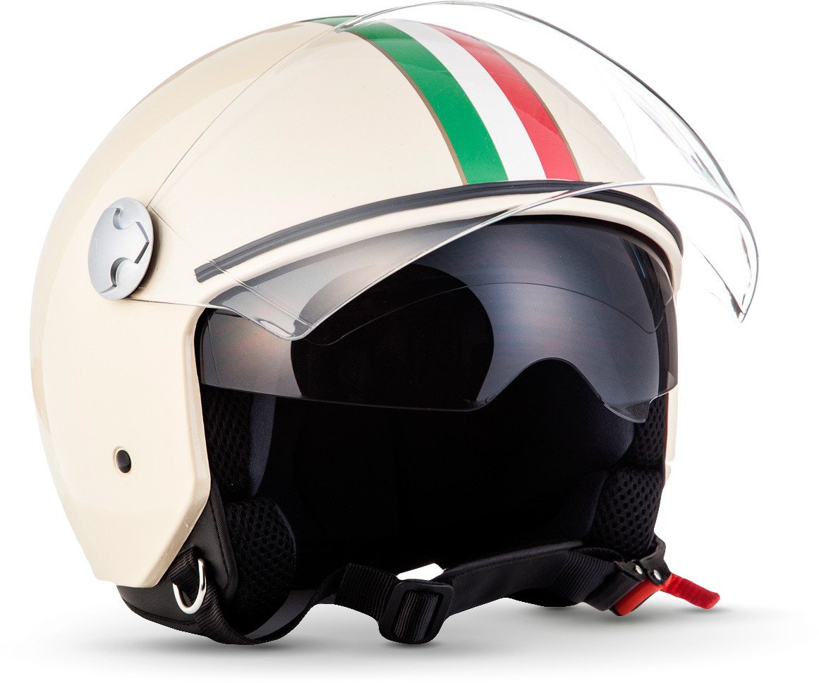 ARMOR HELMETS® AV-63 „Italy Creme“ · Jet-Helm · Motorrad-Helm Roller-Helm Scooter-Helm Moped Mofa-Helm Chopper Retro Vespa Pilot · ECE 22.05 Sonnenvisier Schnellverschluss Tasche S (55-56cm) von ARMOR HELMETS