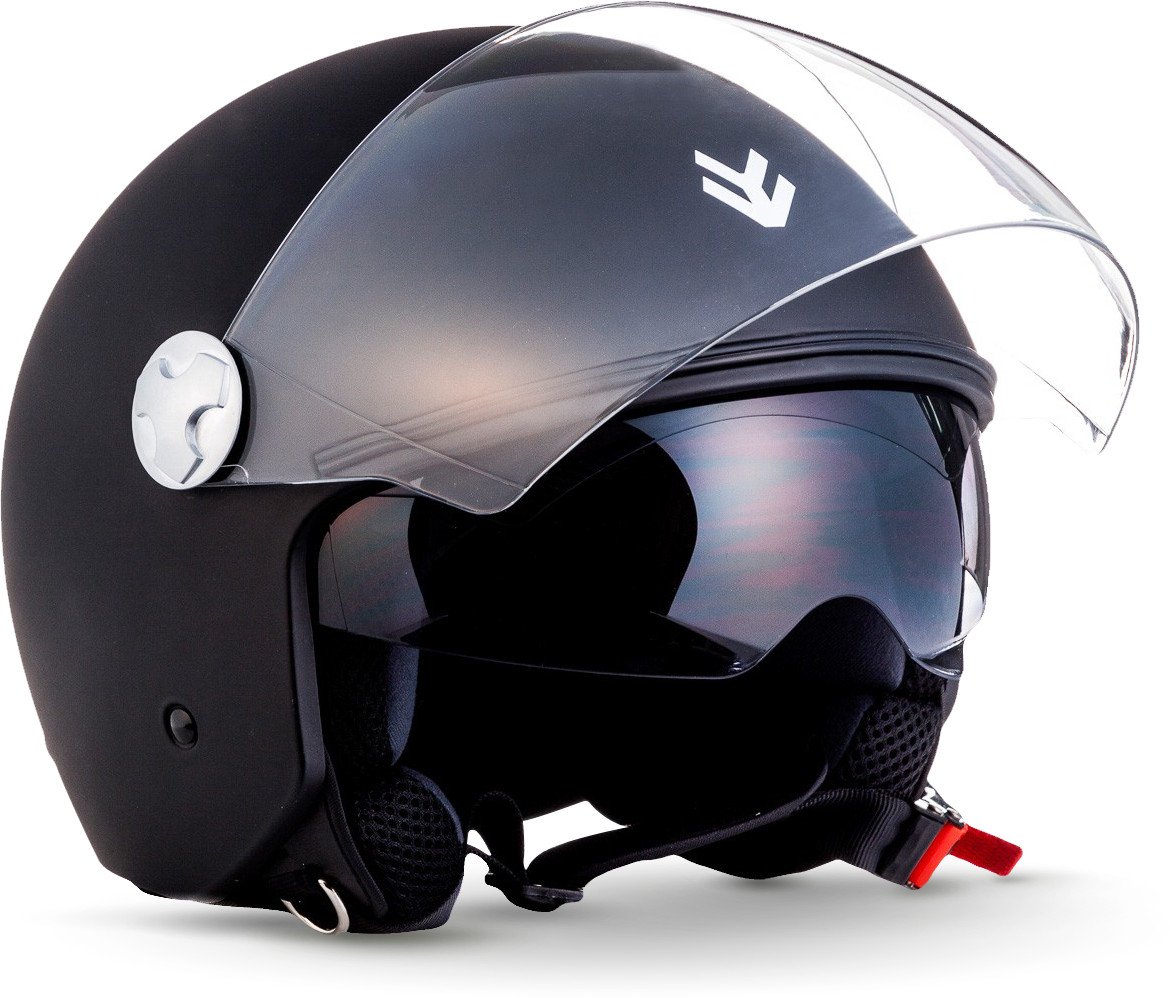 ARMOR HELMETS® AV-63 „Matt Black“ · Jet-Helm · Motorrad-Helm Roller-Helm Scooter-Helm Moped Mofa-Helm Chopper Retro Vespa Pilot · ECE 22.05 Sonnenvisier Schnellverschluss Tasche XS (53-54cm) von ARMOR HELMETS