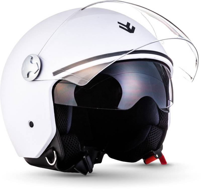 ARMOR HELMETS® AV-63 „Matt White“ · Jet-Helm · Motorrad-Helm Roller-Helm Scooter-Helm Moped Mofa-Helm Chopper Retro Vespa · ECE 22.05 Sonnenvisier Schnellverschluss Tasche XXL (63-64cm) von ARMOR HELMETS