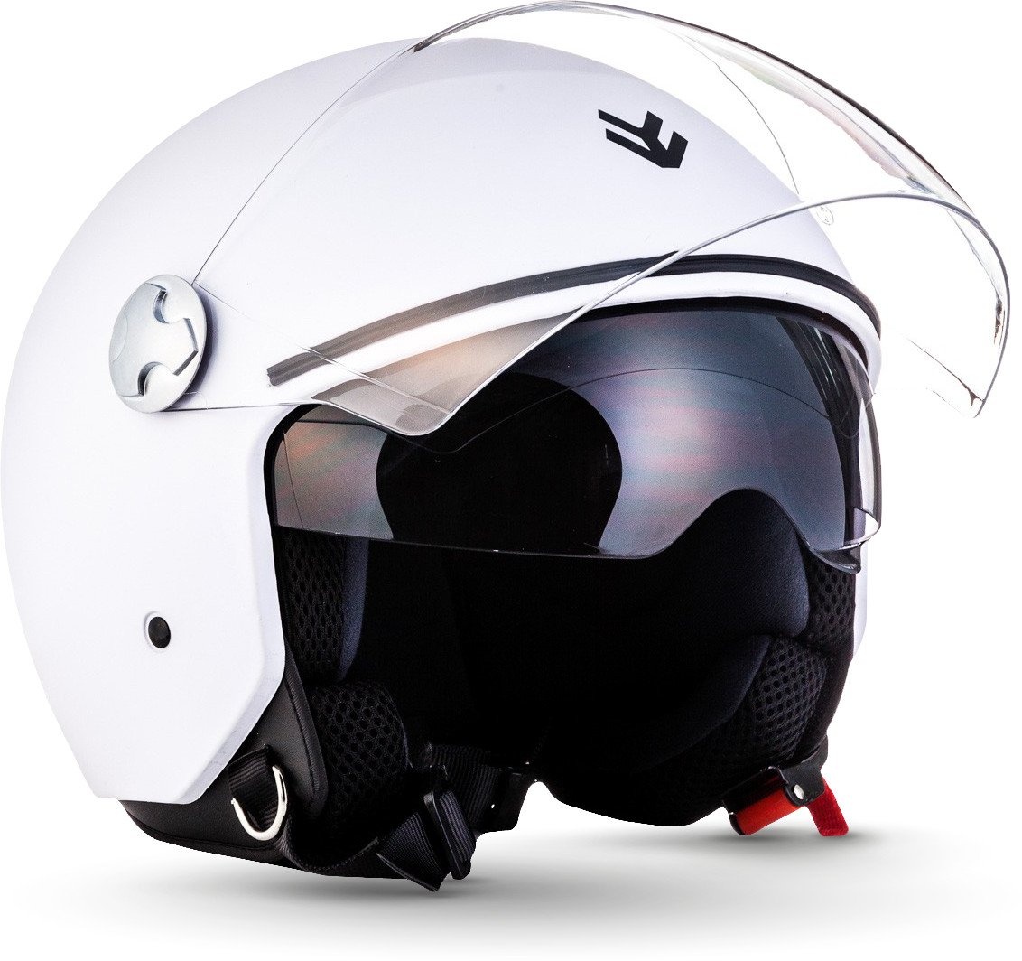 ARMOR HELMETS® AV-63 „Matt White“ · Jet-Helm · Motorrad-Helm Roller-Helm Scooter-Helm Moped Mofa-Helm Chopper Retro Vespa Pilot · ECE 22.05 Sonnenvisier Schnellverschluss Tasche L (59-60cm) von ARMOR HELMETS