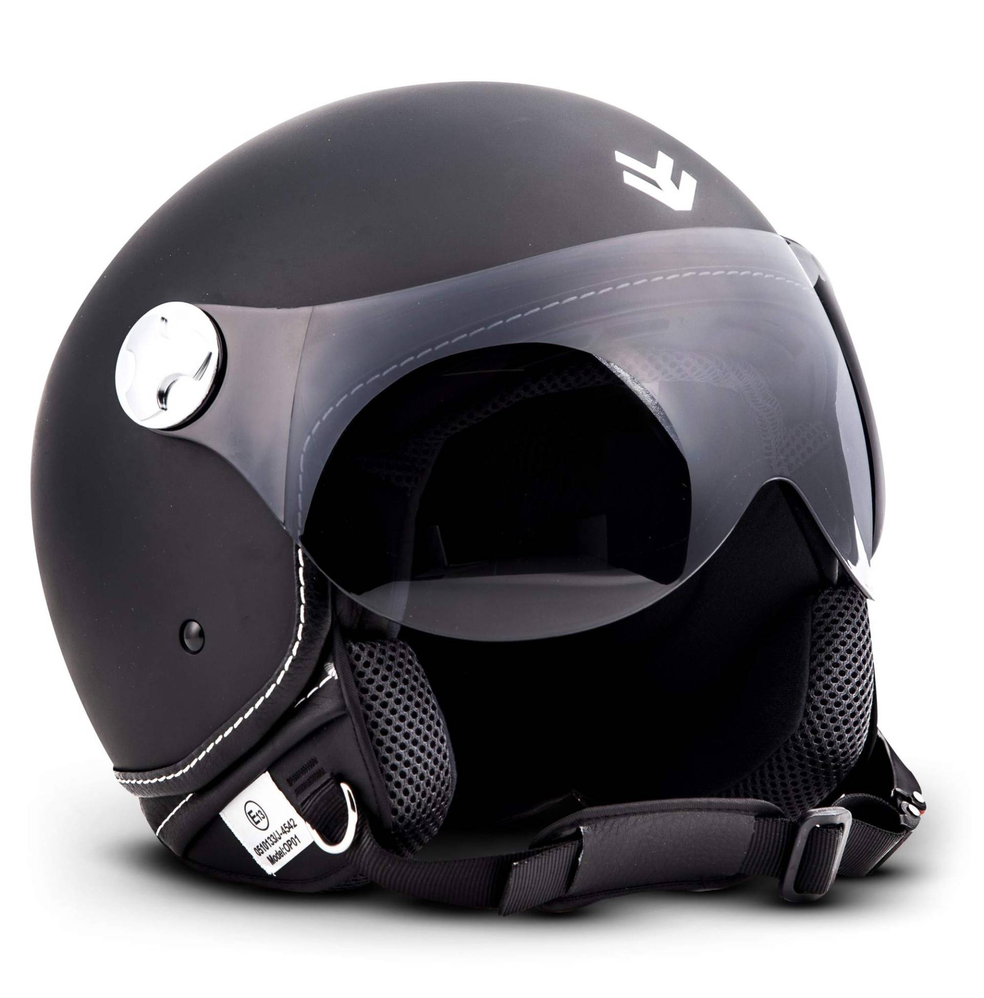 ARMOR HELMETS® AV-84 „Matt Black“ · Jet-Helm · Motorrad-Helm Roller-Helm Scooter-Helm Moped Mofa-Helm Chopper Retro Vespa Vintage Pilot Biker · ECE 22.05 Visier Schnellverschluss Tasche L (59-60cm) von ARMOR HELMETS