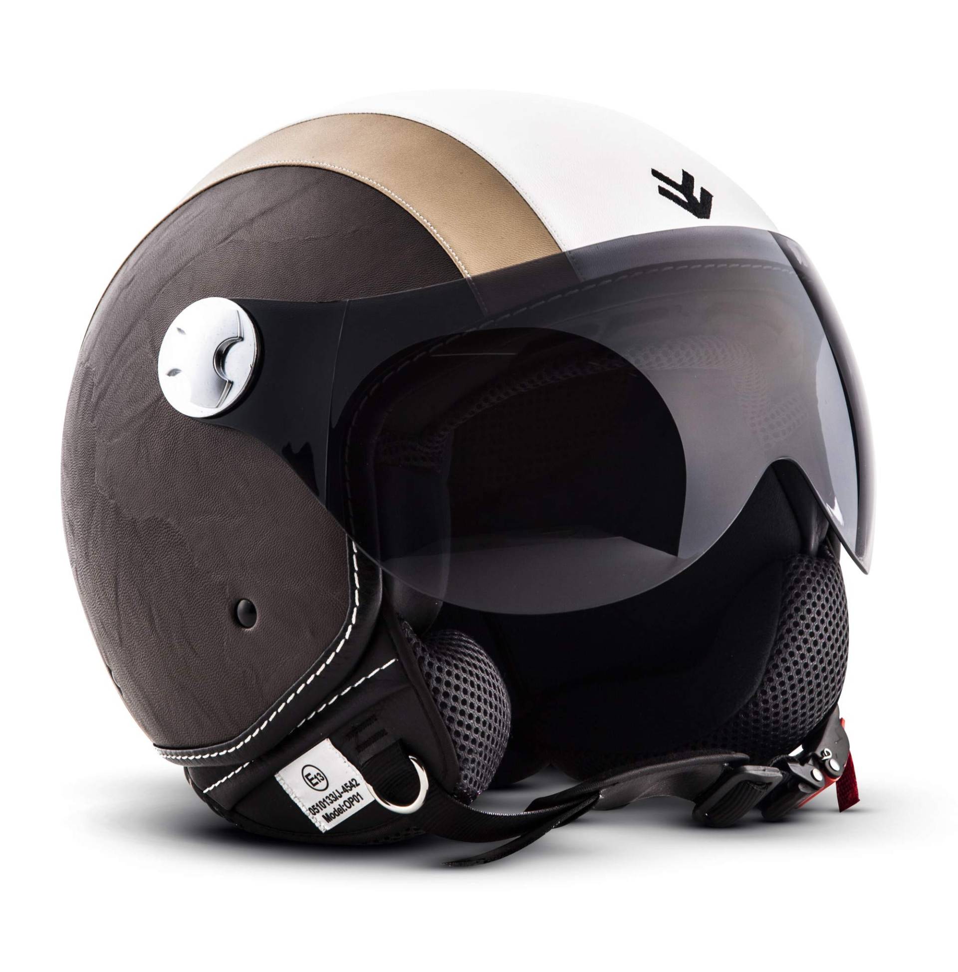 ARMOR HELMETS® AV-84 „Vintage Creme“ · Jet-Helm · Motorrad-Helm Roller-Helm Scooter-Helm Moped Mofa-Helm Chopper Retro Vespa Vintage Pilot · ECE 22.05 Visier Schnellverschluss Tasche XL (61-62cm) von ARMOR HELMETS