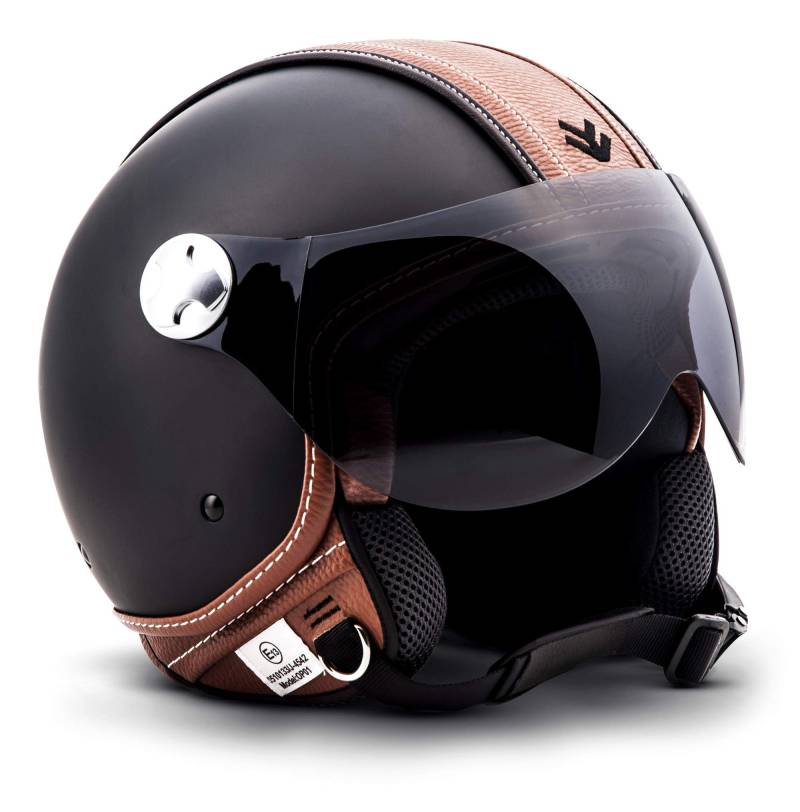 ARMOR HELMETS® AV-84 „Vintage Deluxe“ · Jet-Helm · Motorrad-Helm Roller-Helm Scooter-Helm Moped Mofa-Helm Chopper Retro Vespa Vintage Pilot · ECE 22.05 Visier Schnellverschluss Tasche L (59-60cm) von ARMOR HELMETS