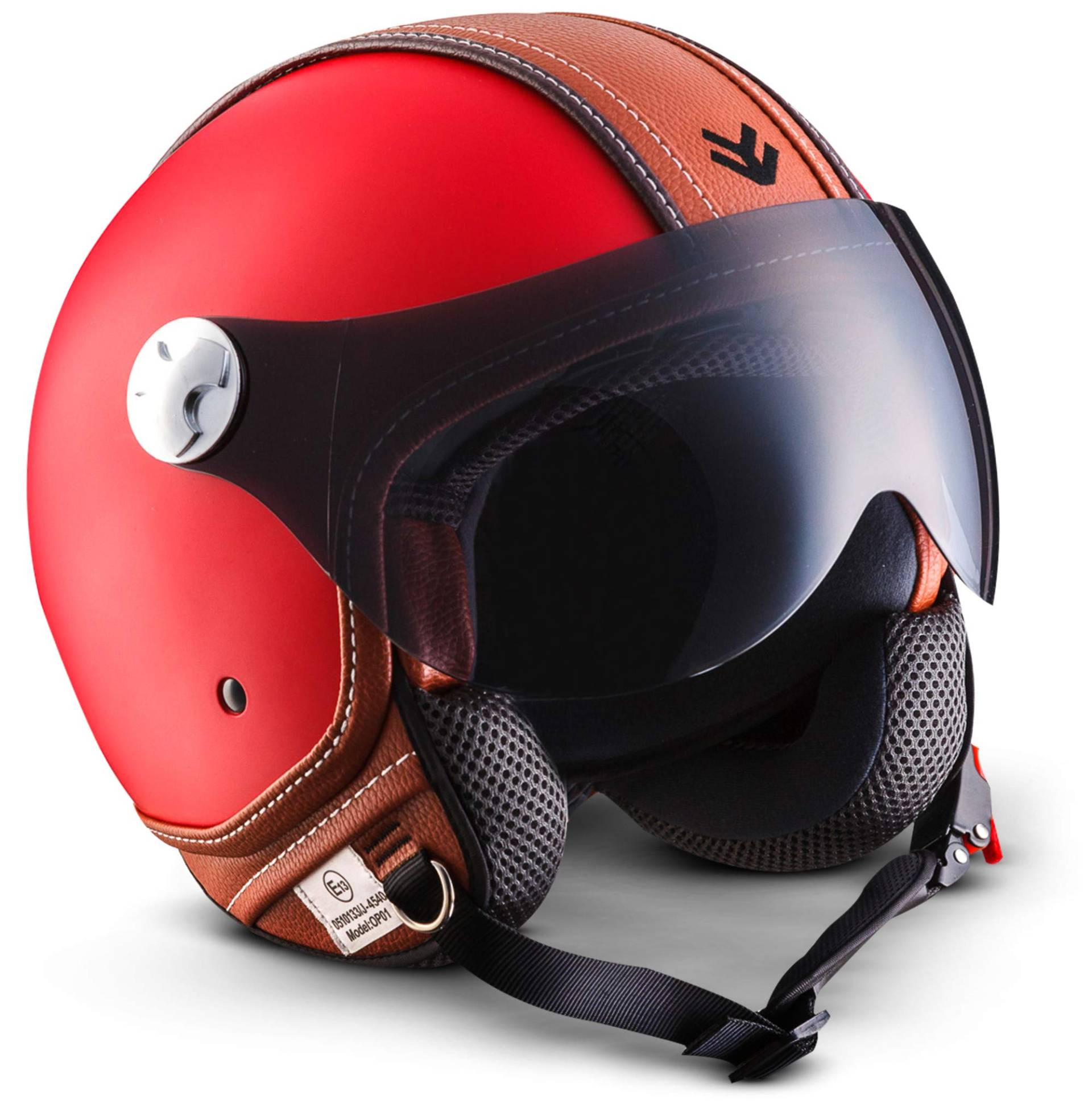 ARMOR HELMETS® AV-84 „Vintage Deluxe Red“ · Jet-Helm · Motorrad-Helm Roller-Helm Scooter-Helm Moped Mofa-Helm Chopper Retro Vespa Vintage · ECE 22.05 Visier Schnellverschluss Tasche XXL (63-64cm) von ARMOR HELMETS