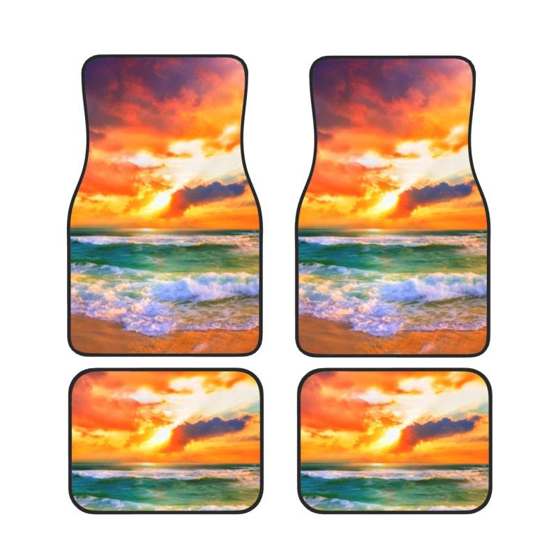 Ocean Rainbow Beach Sunset Or Sunrise Auto Fußmatten Komplettes Set 4 Stück – Automobil wasserdichte Gummi-Fußmatten für ultimativen Schutz und Stil von AROONS