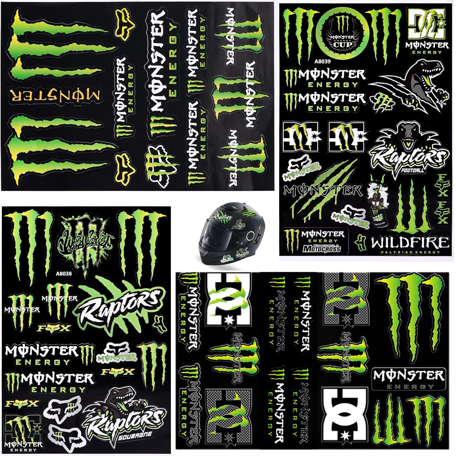 ARROMI 4-Teilig Monster Energy Aufkleber, Motorrad Aufkleber, Motorrad Helm Aufkleber, Fahrrad Aufkleber, Monster Aufkleber, für Motorräder, Skateboard, Auto Und Geländemotorräder von ARROMI