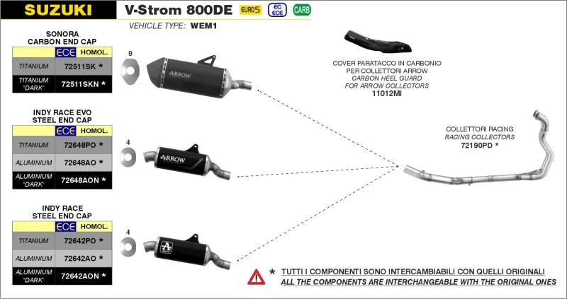 ARROW INDY-RACE ALUMINIUM DARK" SILENCER" SUZUKI V-STROM 800DE '23 HOMOLOGATED ALUMINUM DARK INDY RACE SILENCER WITH WELDED LINK PIPE von ARROW