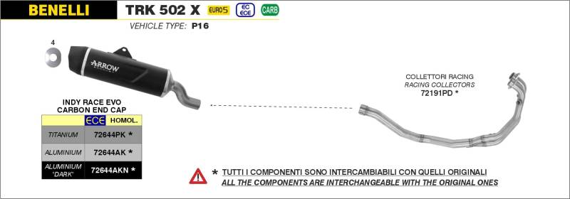 ARROW INDY-RACE EVO TITANIUM SILENCER WITH CARBY END CAP BENELLI TRK 502X '21/23 HOMOLOGATED TITANIUM INDY RACE SILENCER von ARROW