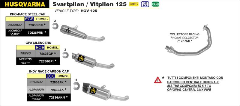 ARROW NICHROM PRO-RACE SILENCER HQ SVARTPILEN 125 '21 HOMOLOGATED STAINLESS STEEL PRO-RACE SILENCER von ARROW